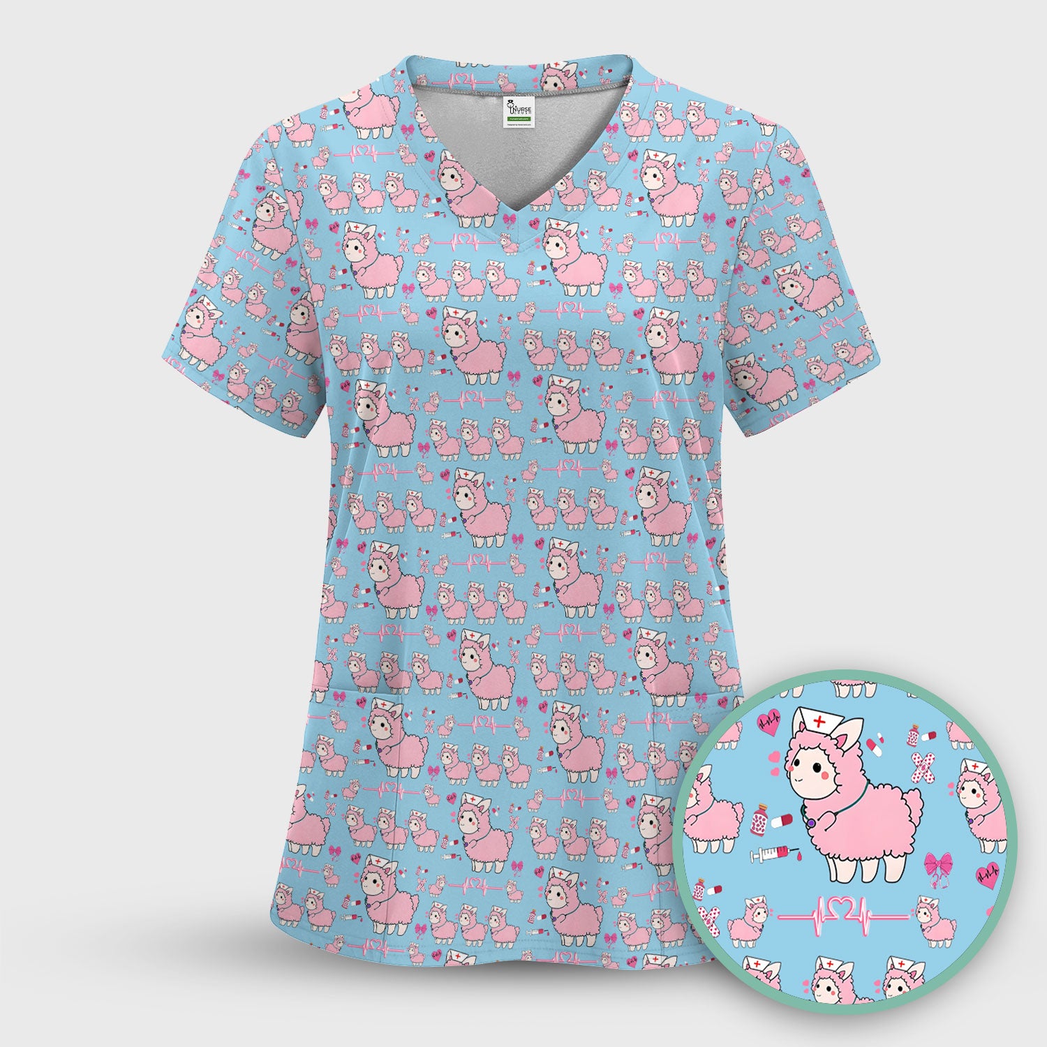 Llama Ain't Got Time For Your Drama Scrub Top, Funny Pattern Scrub Shirt, Breathable Fabrics Nursing Uniform