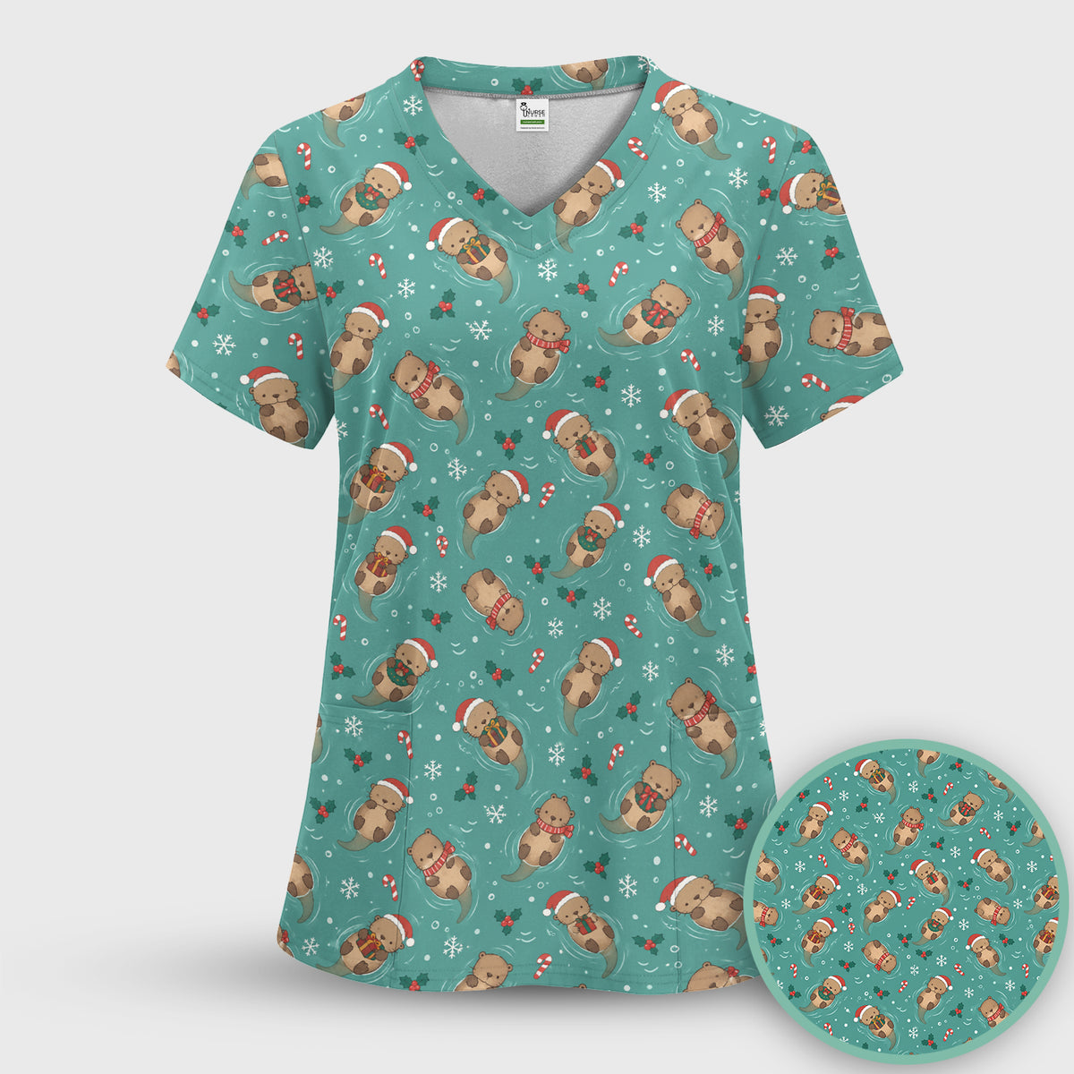 Christmas Sea Otters And Gifts Scrub Top, Comfortable Scrubs for Nurses