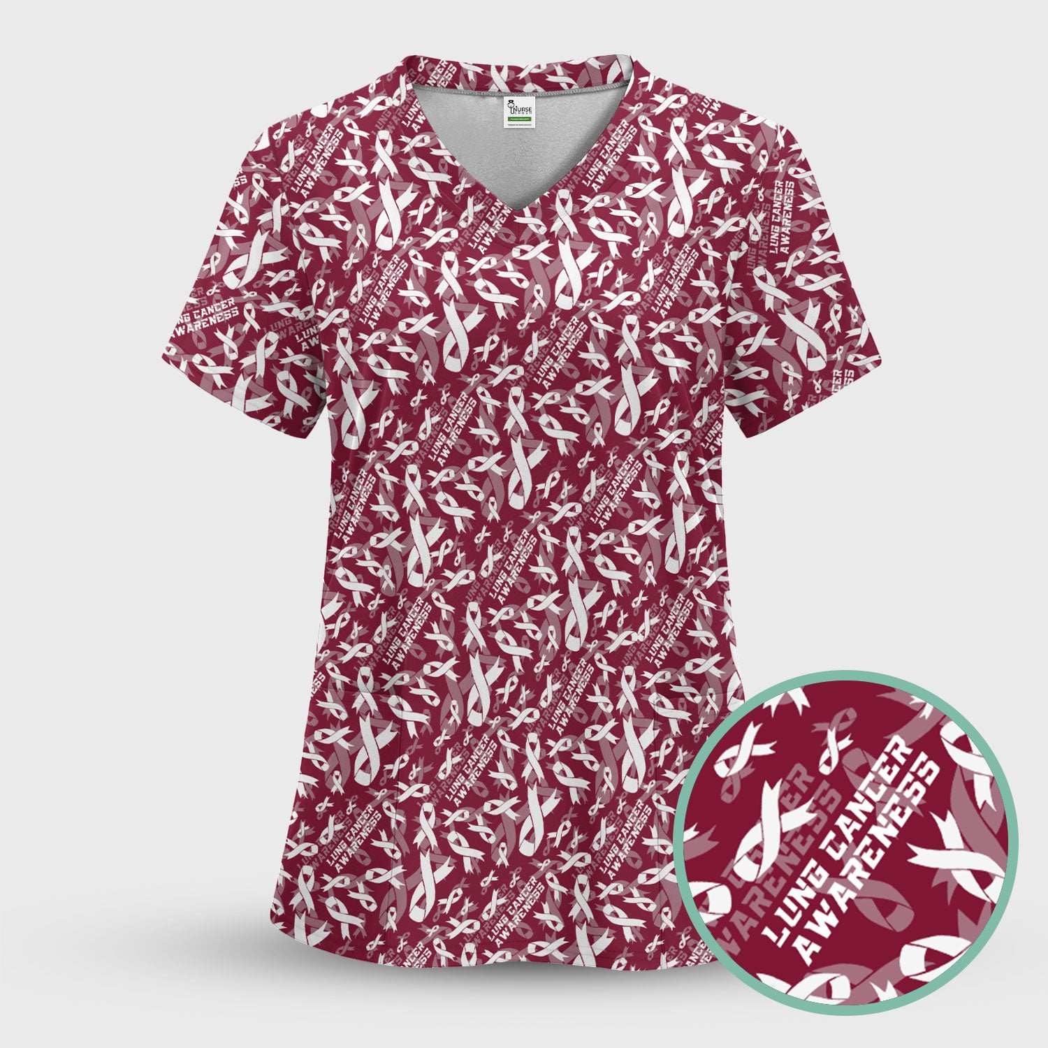 White Ribbon Lung Cancer Scrub Top - Awareness Nurse Shirt for Doctors & Nurses - Support Gift for Survivors Fighters Loved Ones