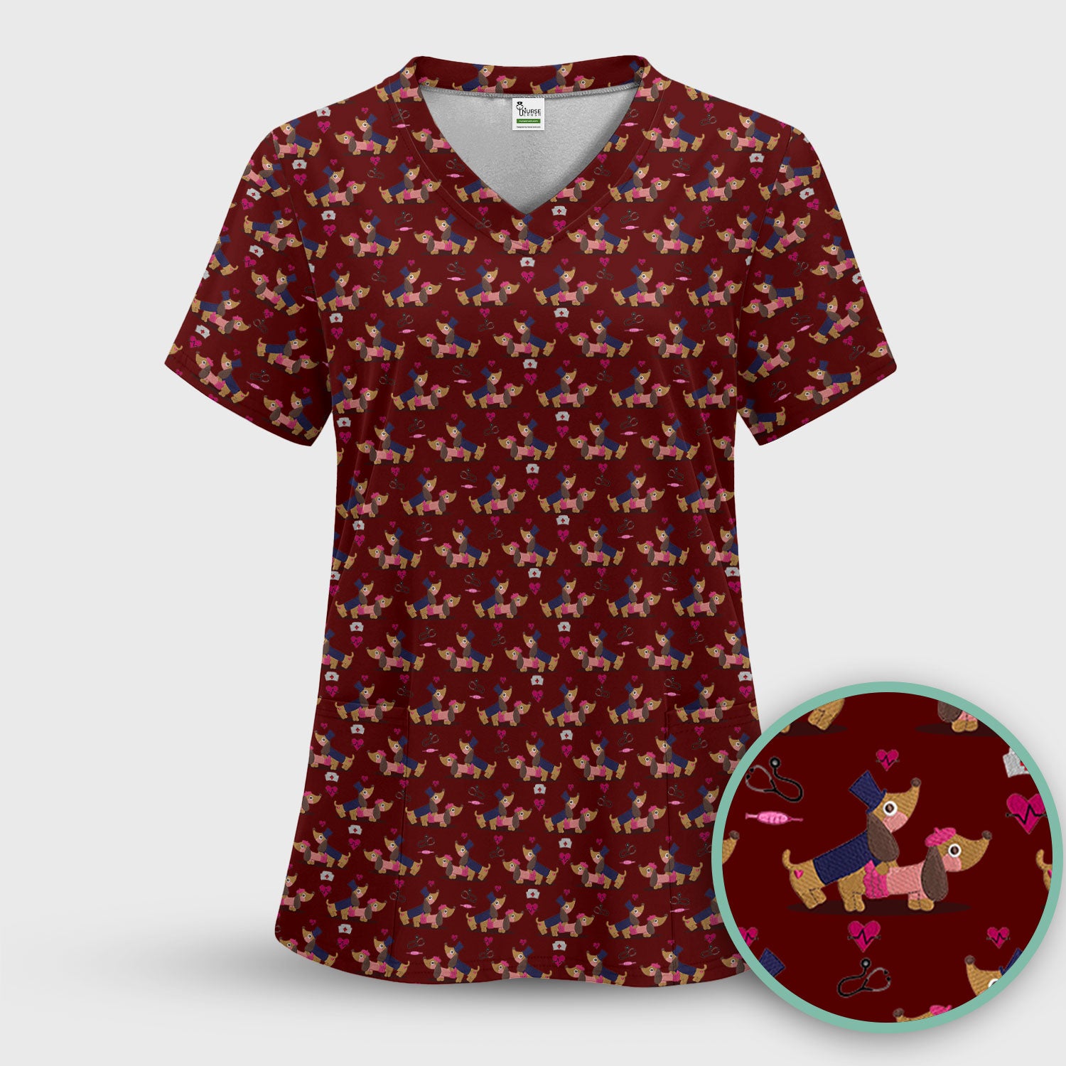 Funny Dachshund Couple Valentine Scrub Top - Nursing Gift for Women