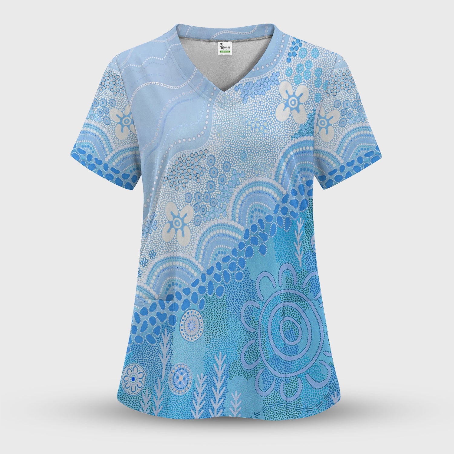 Floral Mandala Dot Pattern Medical Scrub Top, Comfortable Scrubs for Nurses
