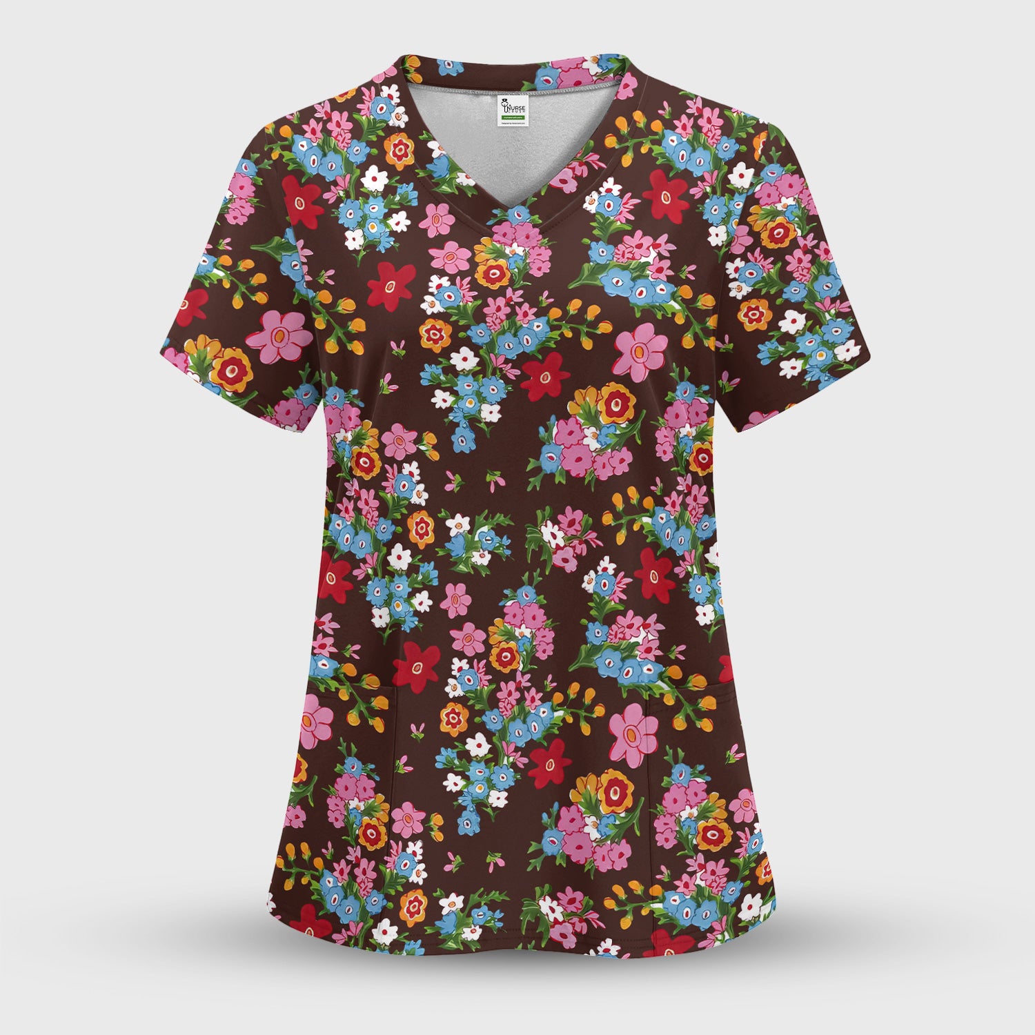 Charming Vintage Floral Bouquet Pattern Scrub Set, Nurse Uniform Scrubs Set