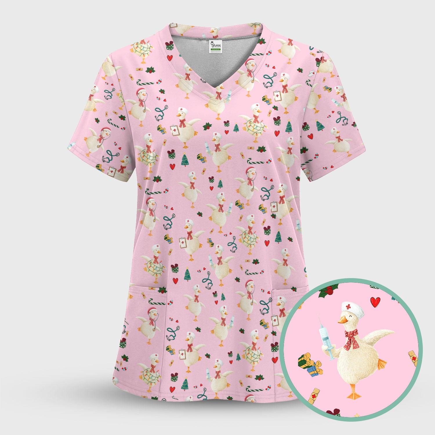 Christmas Goose Nurse Scrub - Funny Holiday RN Shirt - Cute Medical Staff Xmas Top - Nursing Student Gift