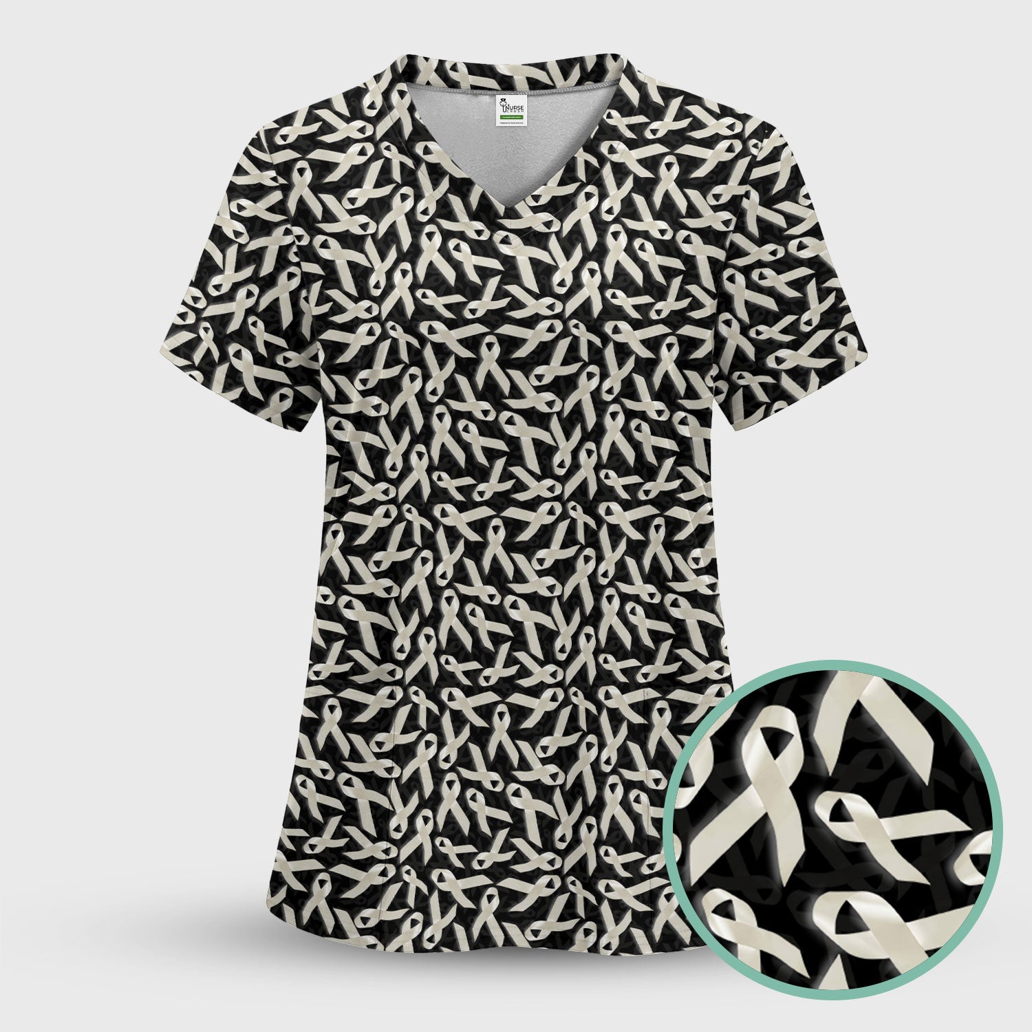 Cancer Awareness Scrub Top with White Ribbon - Lung Cancer Support Nurse Shirt - Inspirational Gift for Fighters Survivors & Families