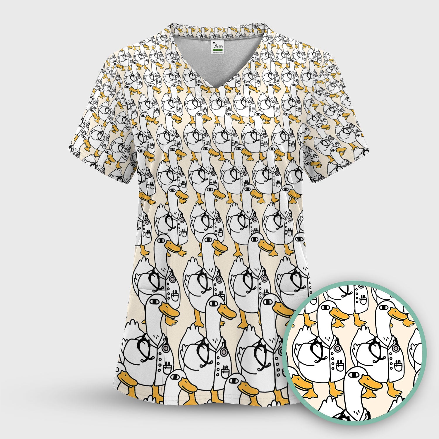 Funny Duck Scrub Top for Women - I'm a Doctor Shirt - Cute Duck In The Row - Breathable Fabrics Nursing Uniform