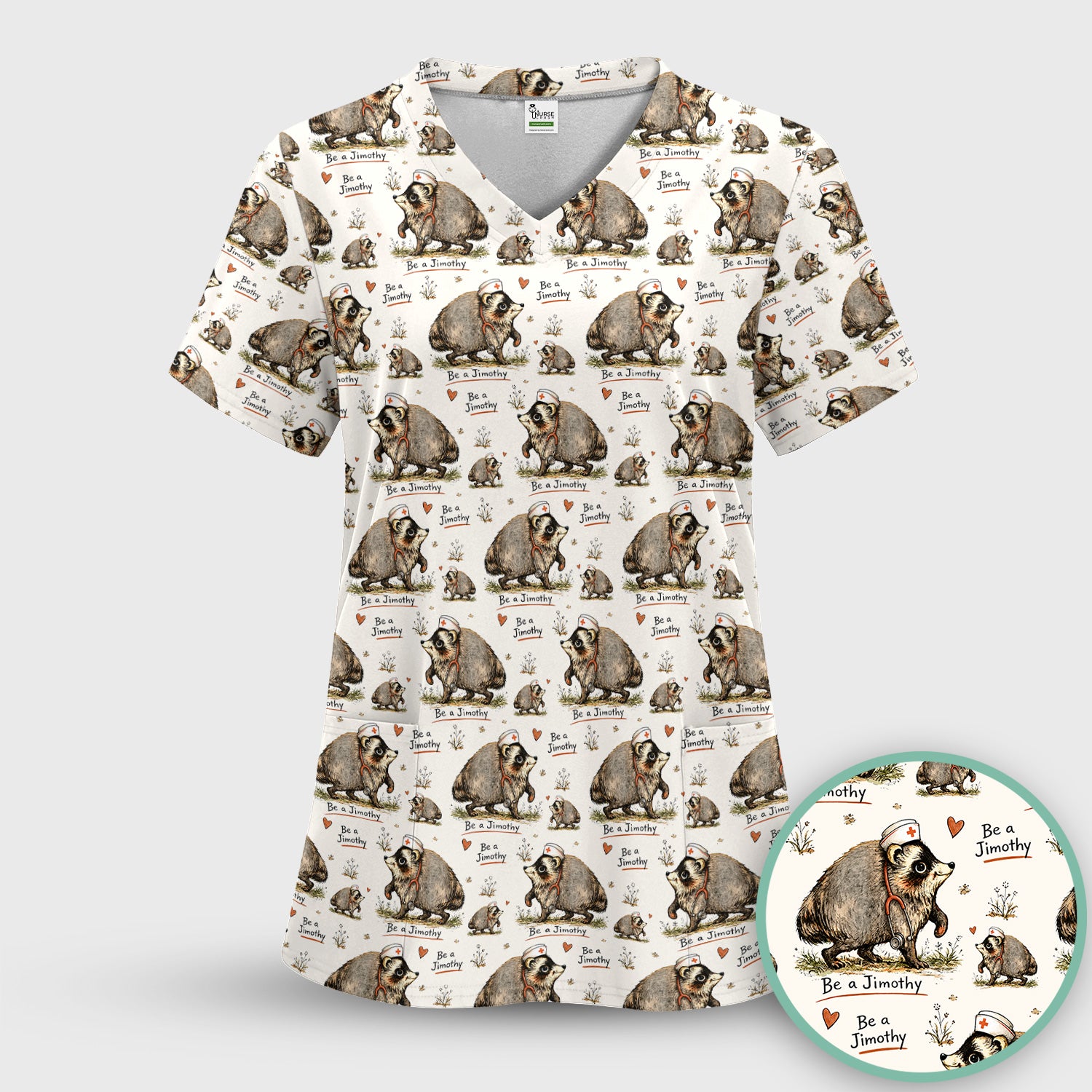 Funny Be A Jimothy Opossum Nurse Scrub Set, Scrub Pants and V Neck Top