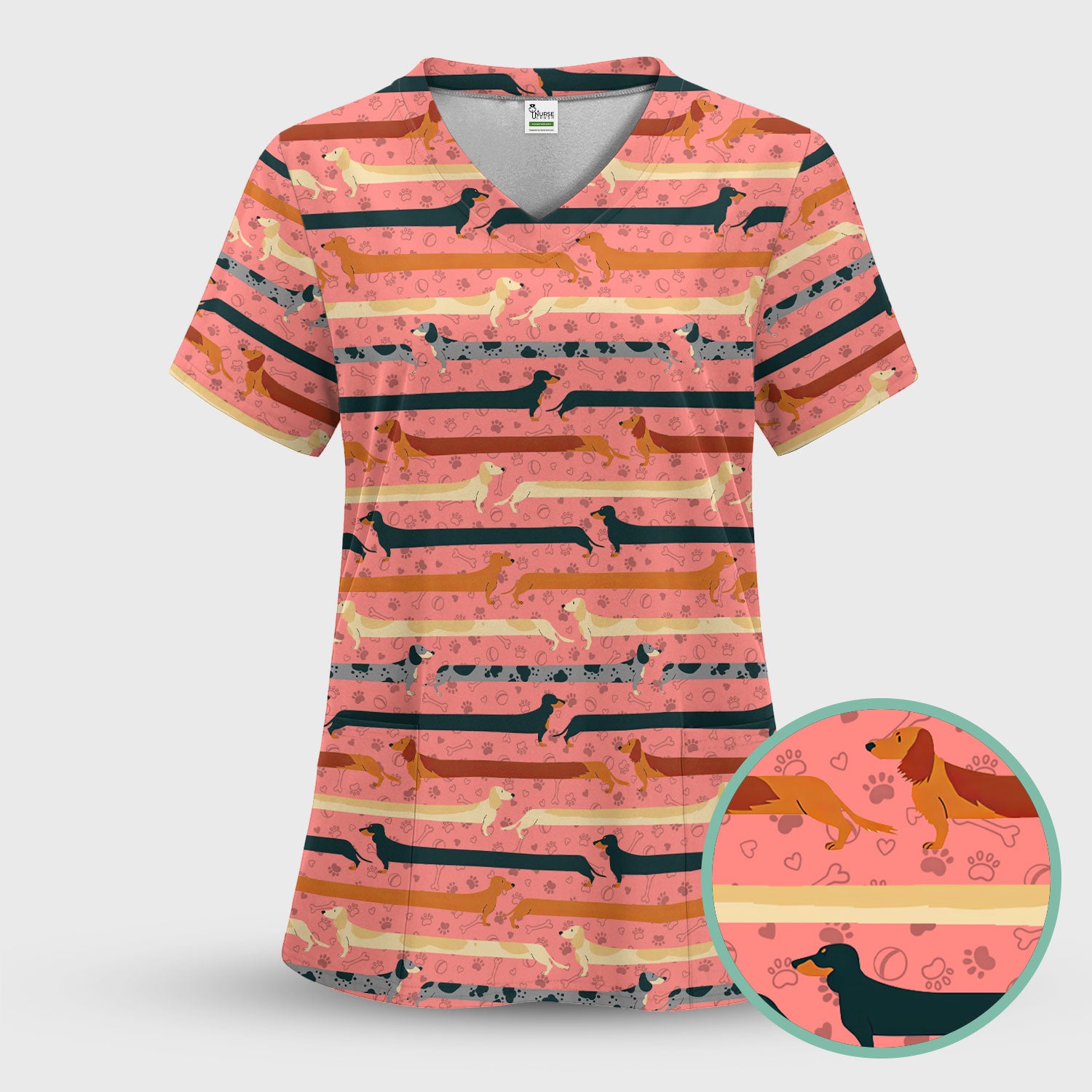 Weiner Dog Women's Scrub Sets - Comfortable Scrubs for Nurses - Funny Scrub Pants and V Neck Top - Breathable Med Uniform