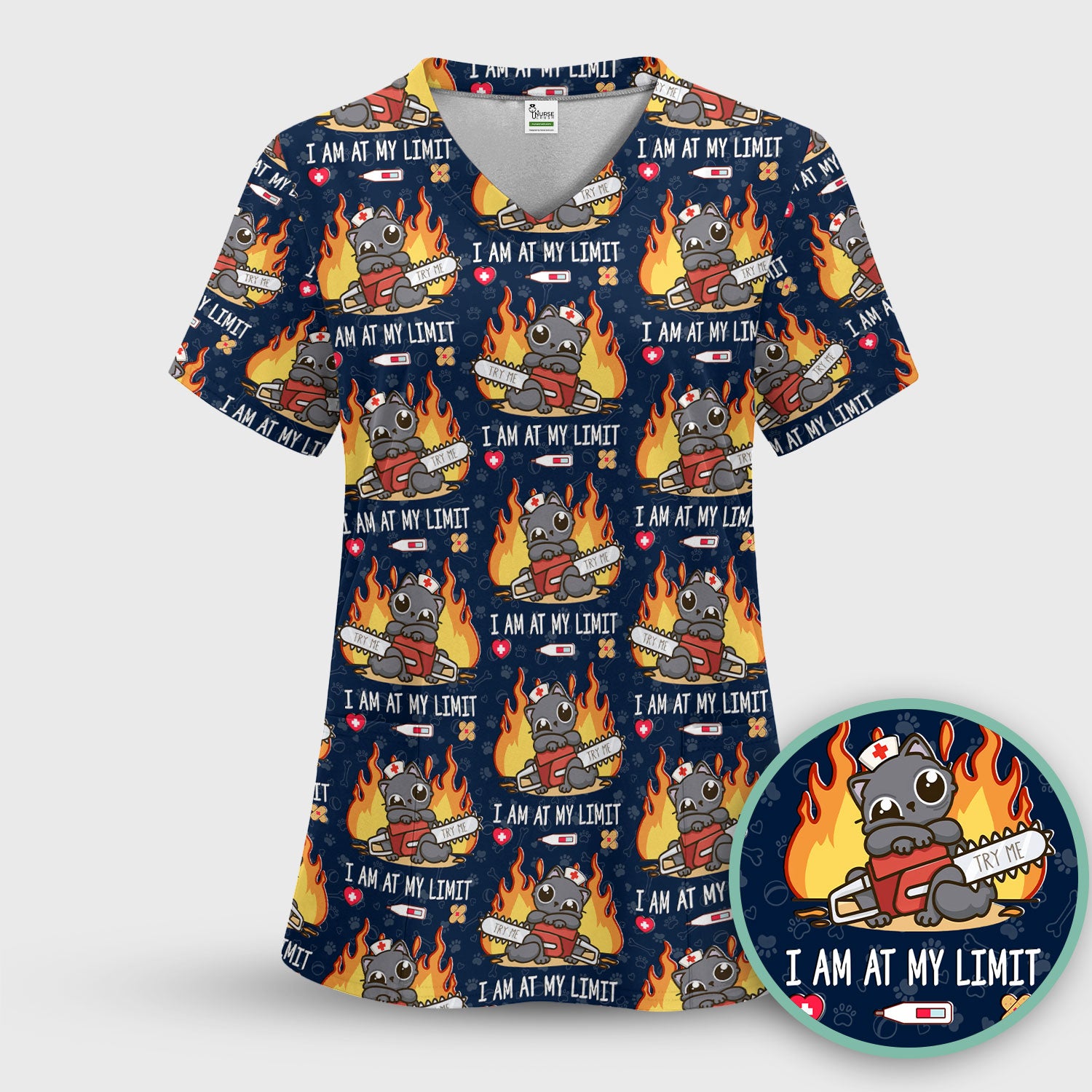 Funny Nurse Cat I Am At My Limit Scrub Top, Comfortable Scrubs for Nurses