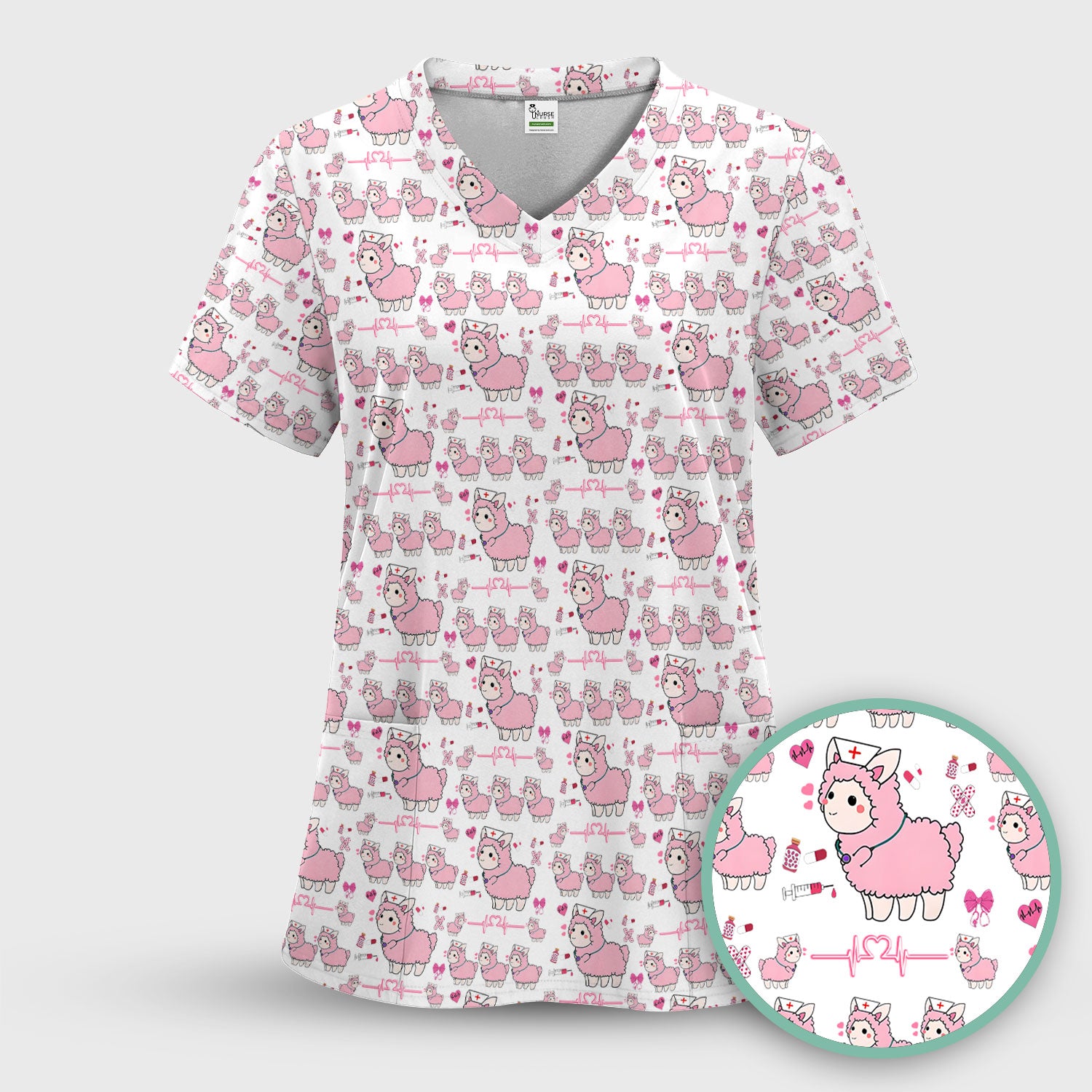 Llama Ain't Got Time For Your Drama Scrub Top, Funny Pattern Scrub Shirt, Breathable Fabrics Nursing Uniform