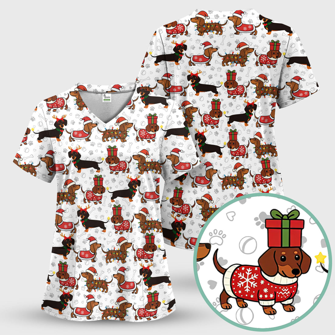 Cute Christmas Dachshund Shirt - Funny Wiener Dog in Santa Costume Multi Colors - Holiday Sausage Dog T-Shirt Gift for Pet Lovers