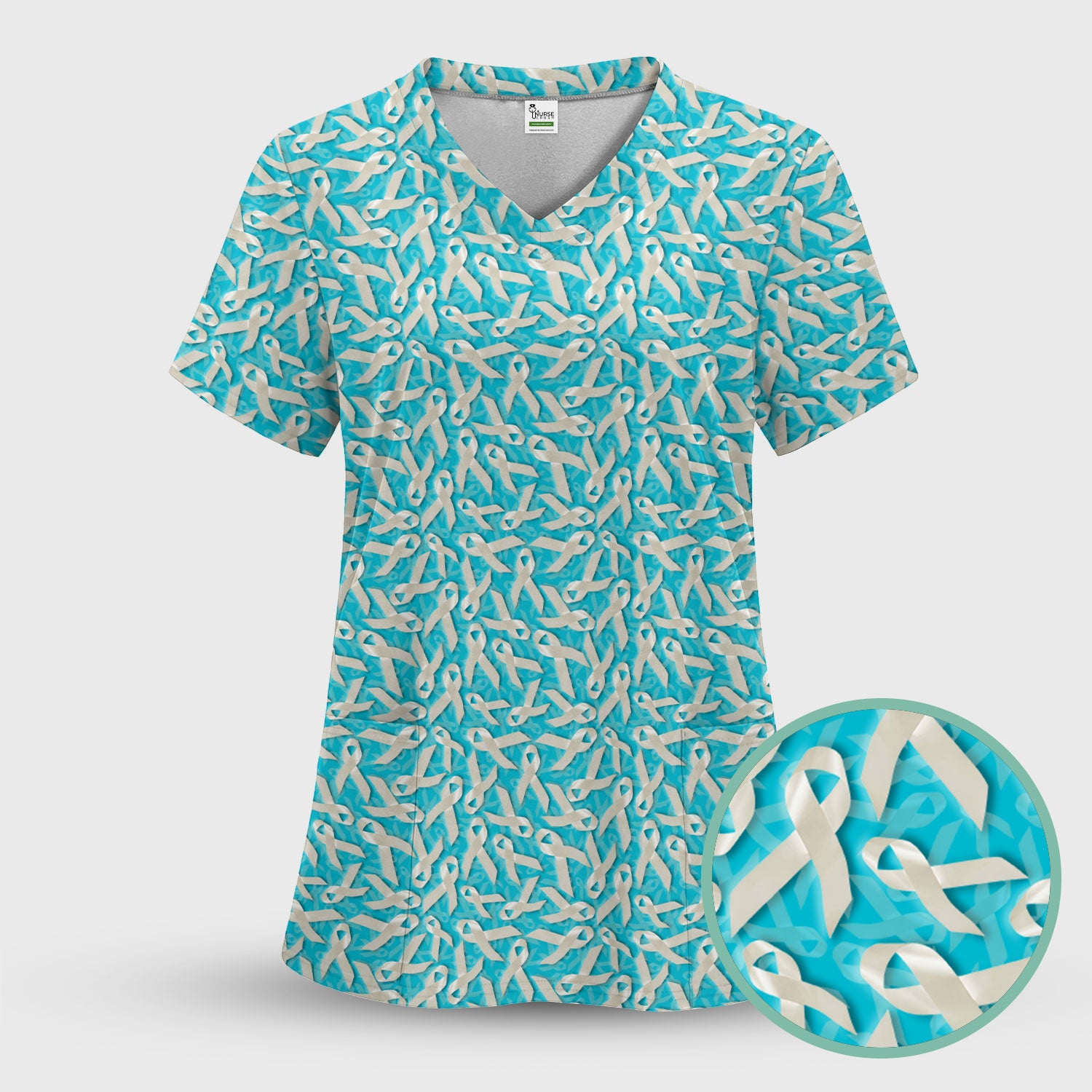 Cancer Awareness Scrub Top with White Ribbon - Lung Cancer Support Nurse Shirt - Inspirational Gift for Fighters Survivors & Families