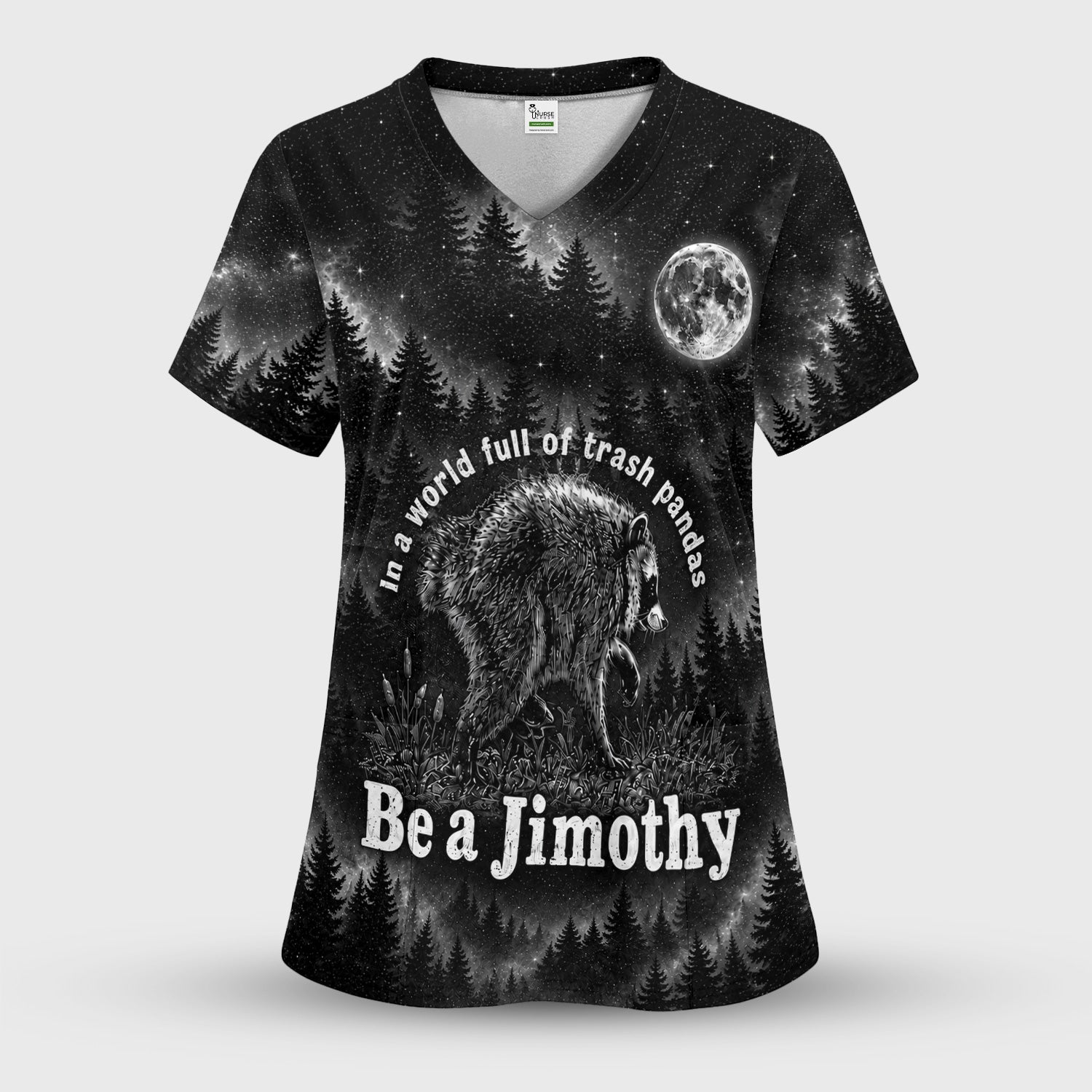 Funny Be A Jimothy Raccoon Print Scrub Set, Scrub Pants and V Neck Top