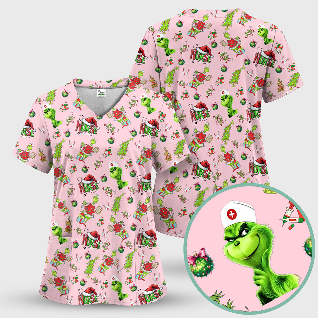 Funny Grinch Christmas Scrub for Nurses - Holiday Medical Uniform for Women - Xmas Gift for RN CNA LPN