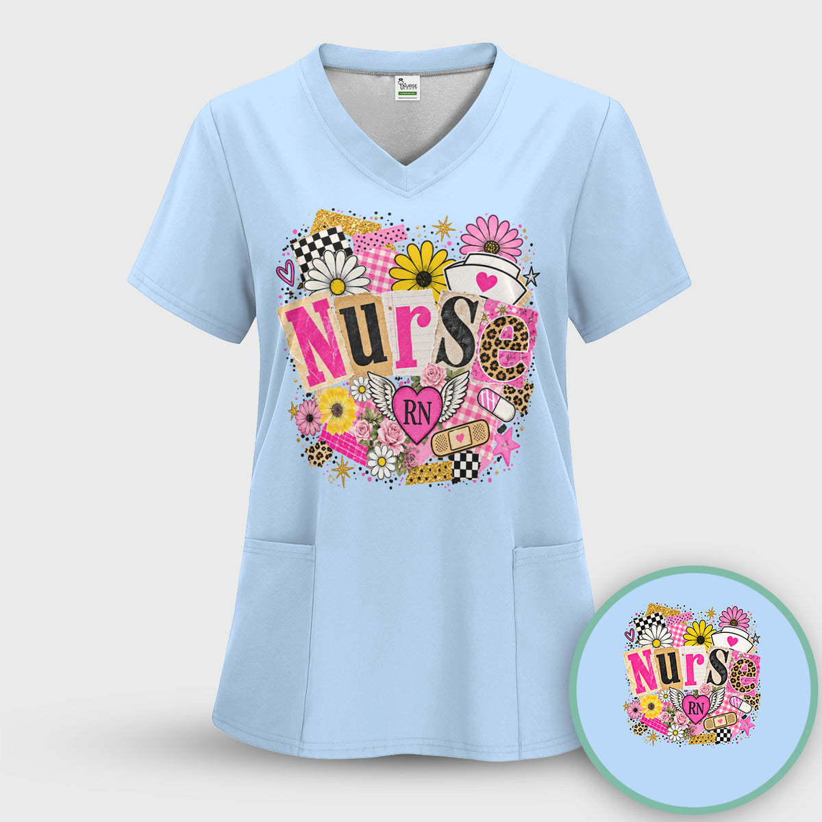 Nurse RN Floral Collage T-Shirt