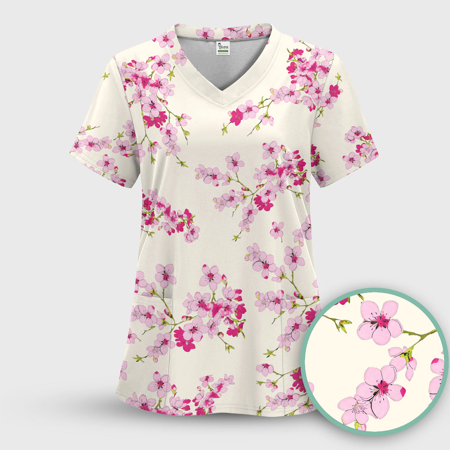 Elegant Cherry Blossom Floral Pattern Srubs, Comfortable Scrubs for Nurses