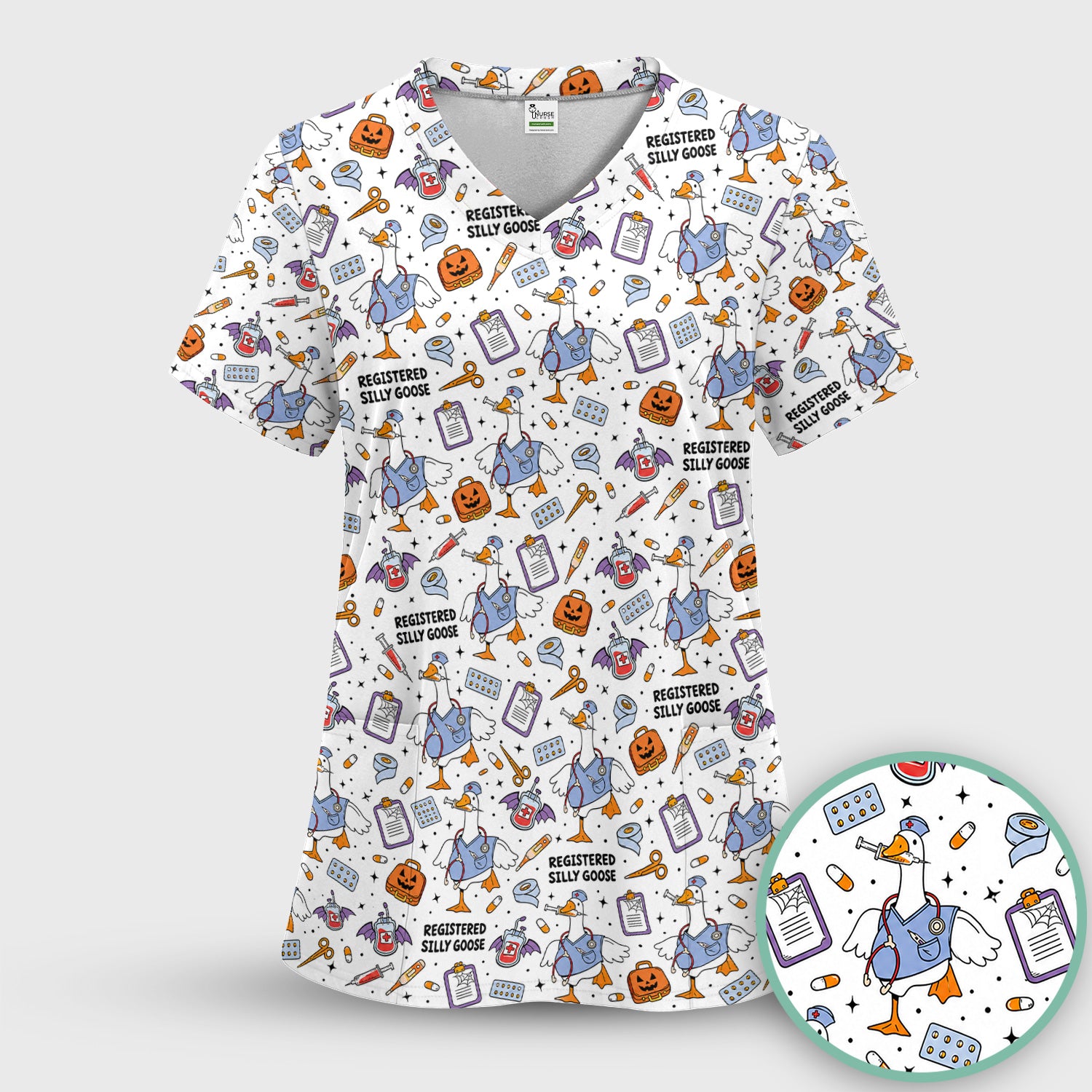 Funny Halloween Registered Silly Goose Scrub Top, Comfortable Scrubs for Nurses