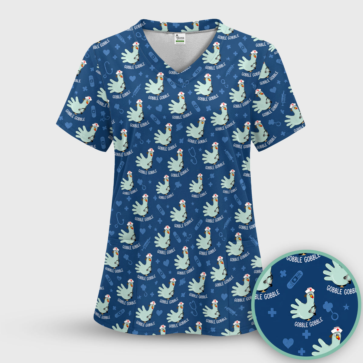 Funny Gobble Gobble Nurse Turkey Scrub Set, Scrub Pants and V Neck Top