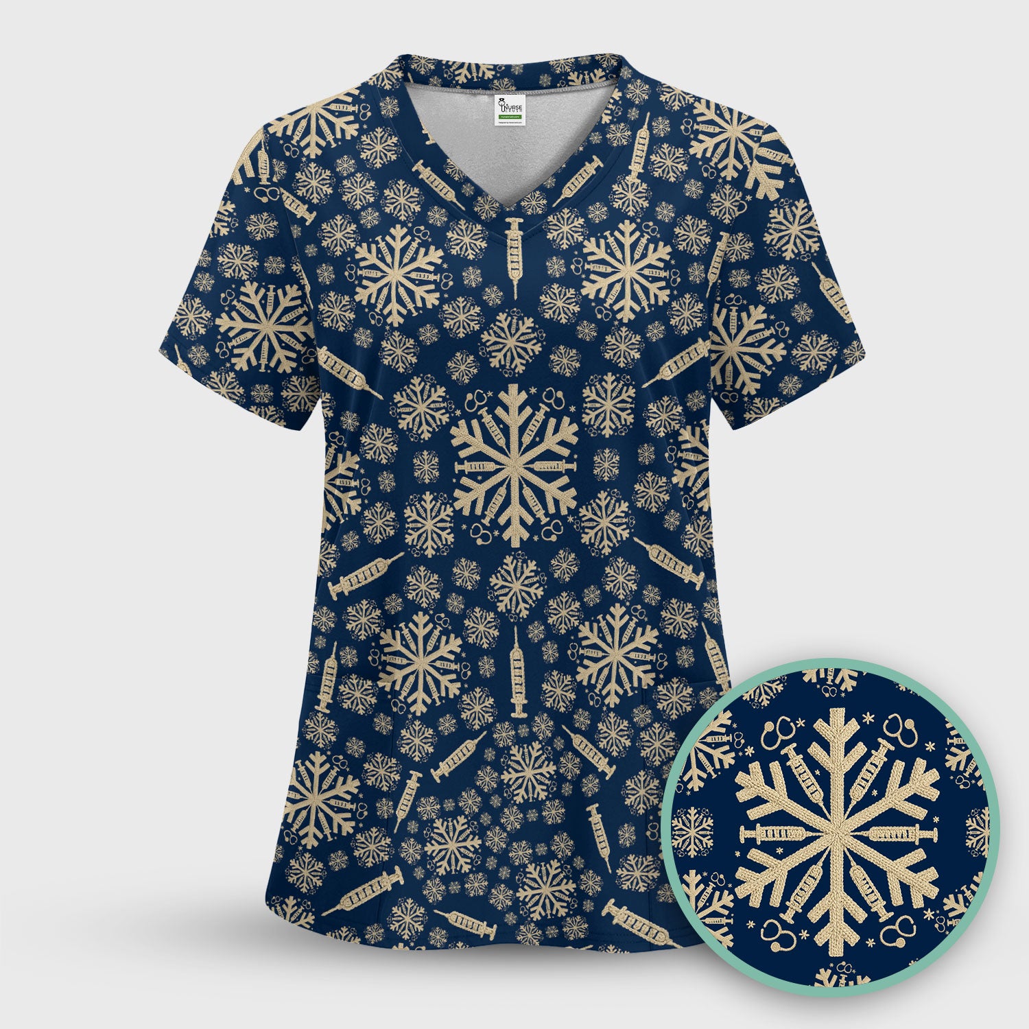 Snowflake Syringe Scrubs for Women - Festive Medical Top - Funny Christmas Scrub Shirt for Nurse - Holiday Gift