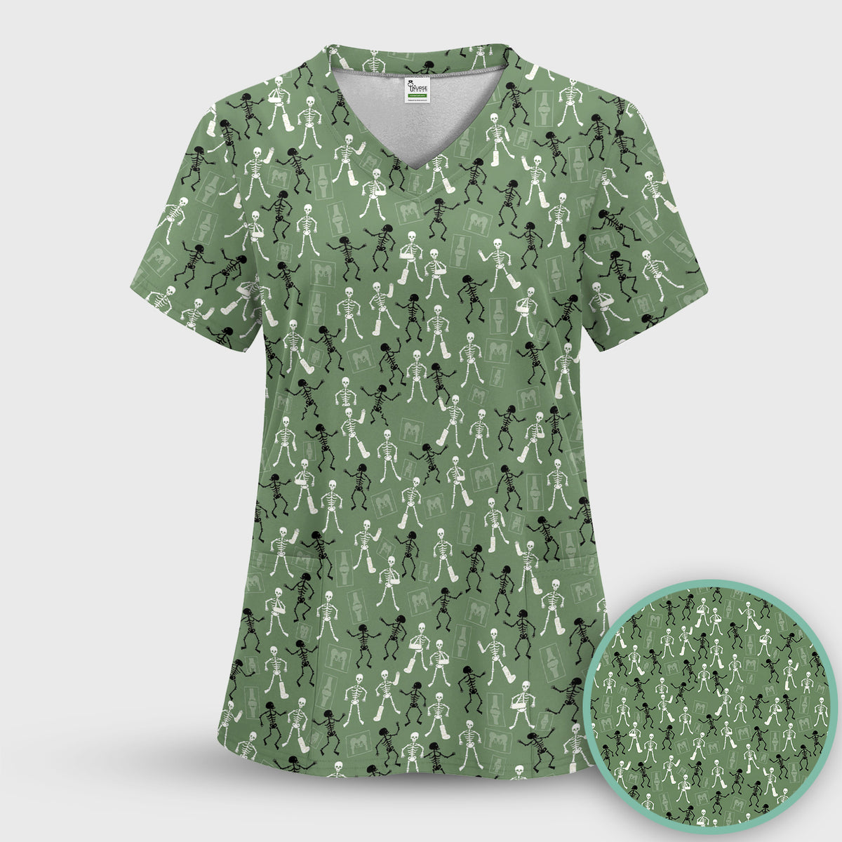 Halloween Orthopedic Skeleton Scrub Top, Comfortable Scrubs for Orthopedic Nurses
