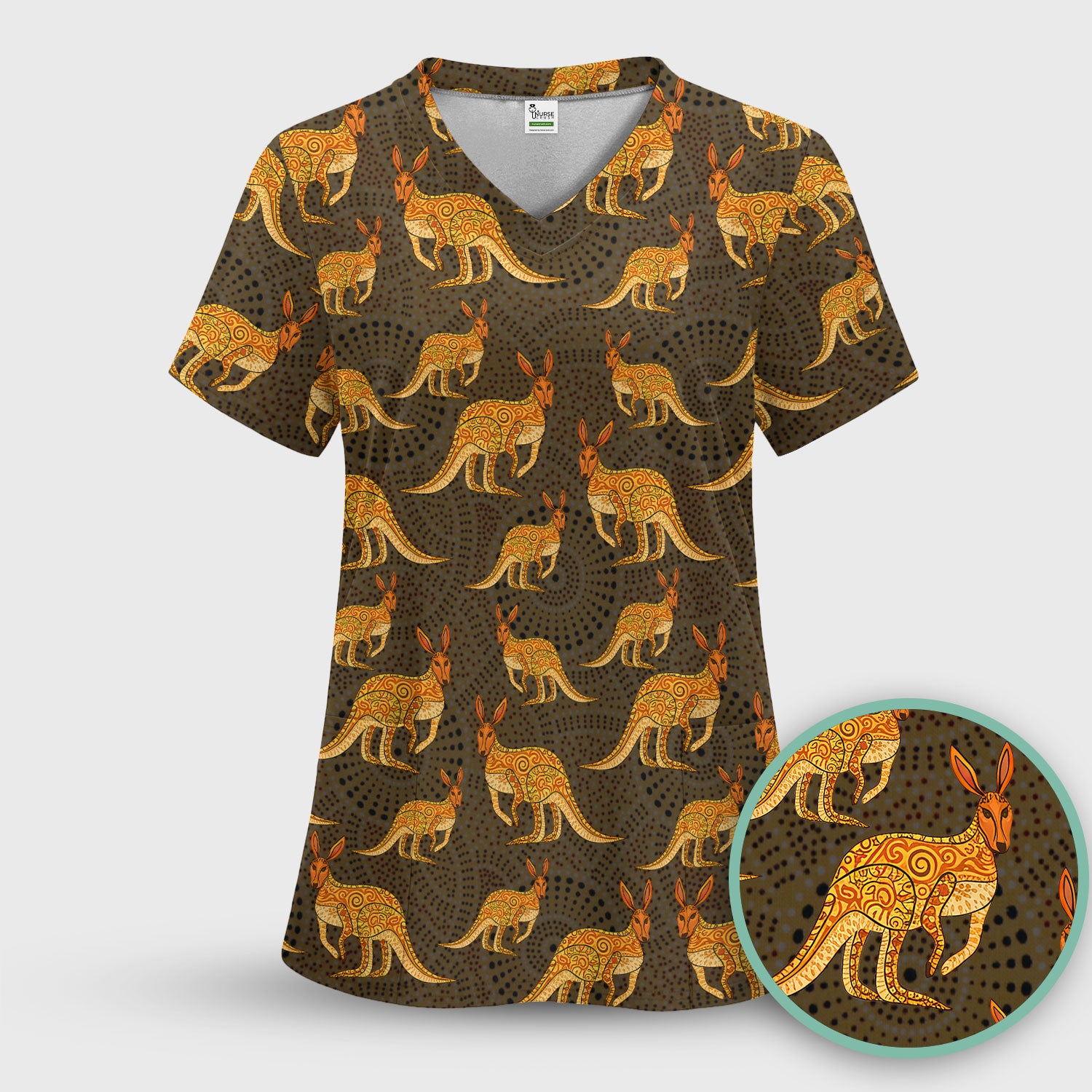 Australian Kangaroo Dot Art Inspired Medical Scrub Top - Women Uniform