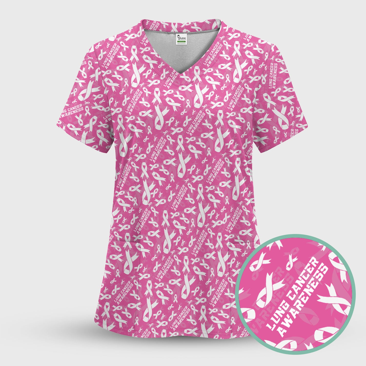 White Ribbon Lung Cancer Scrub Top - Awareness Nurse Shirt for Doctors & Nurses - Support Gift for Survivors Fighters Loved Ones