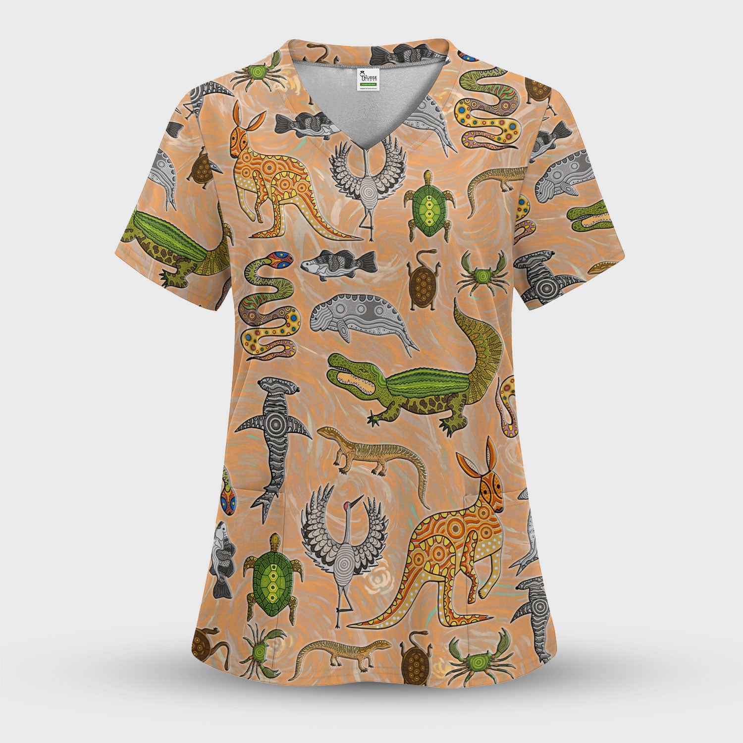 Crocodile Turtle Snake Animal Pattern Scrub Top, Comfortable Scrubs for Nurses