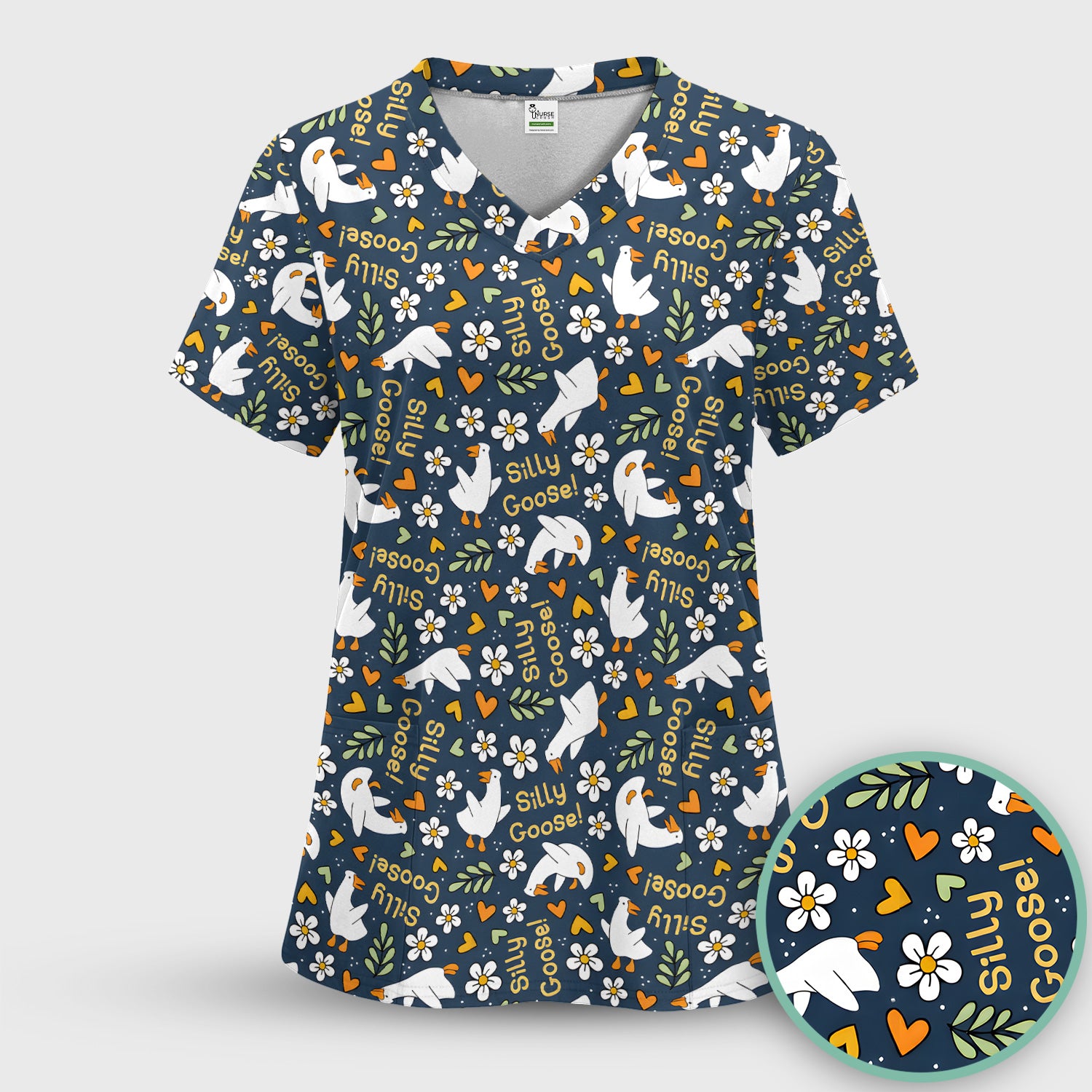 Silly Goose Floral Pattern Scrub Top, Comfortable Scrubs for Nurses
