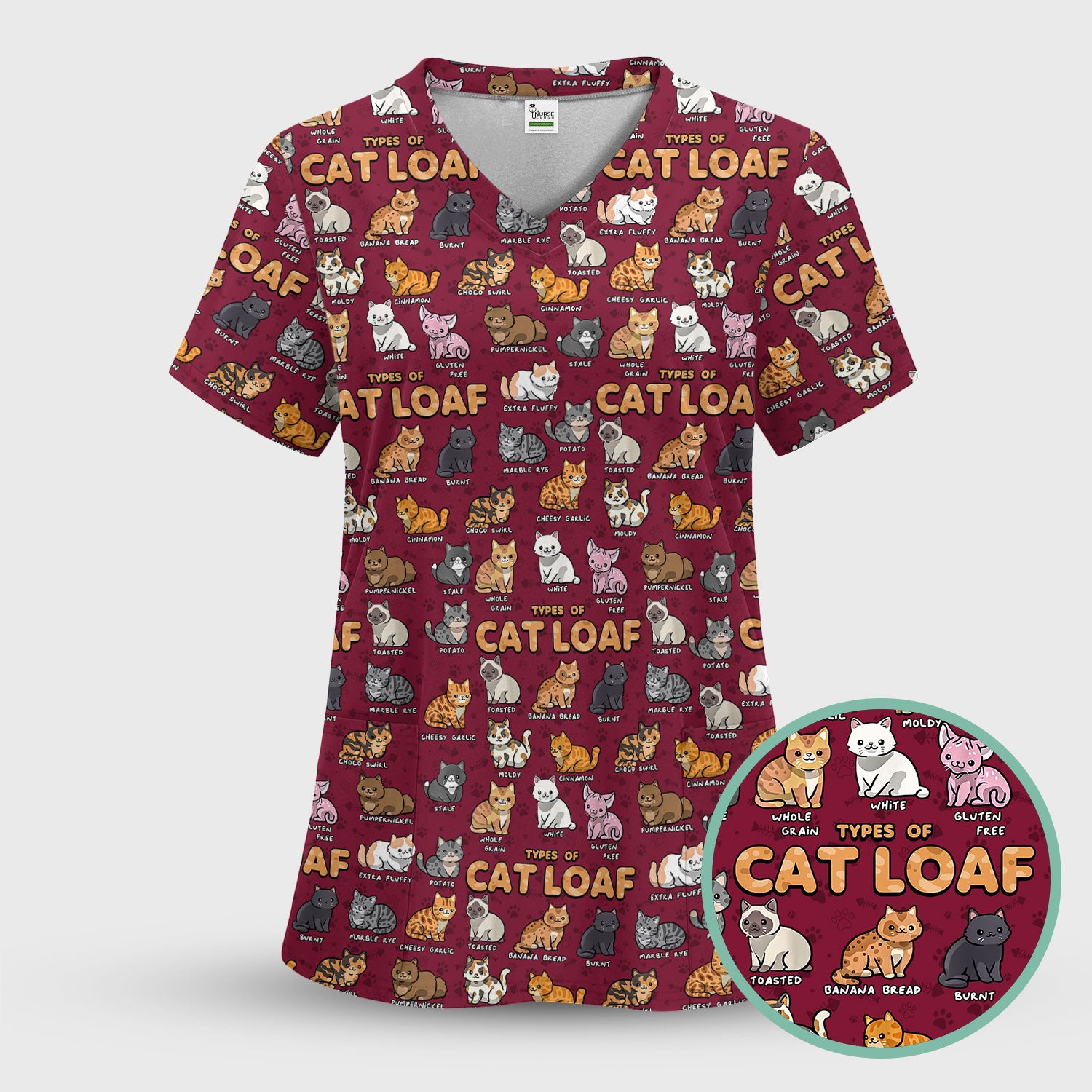 Funny Cat Loaf Nurse Scrub Set for Women - Cute Cat Medical Uniform Top and Pants - Pet Lover Gift - Comfortable Nursing Outfit