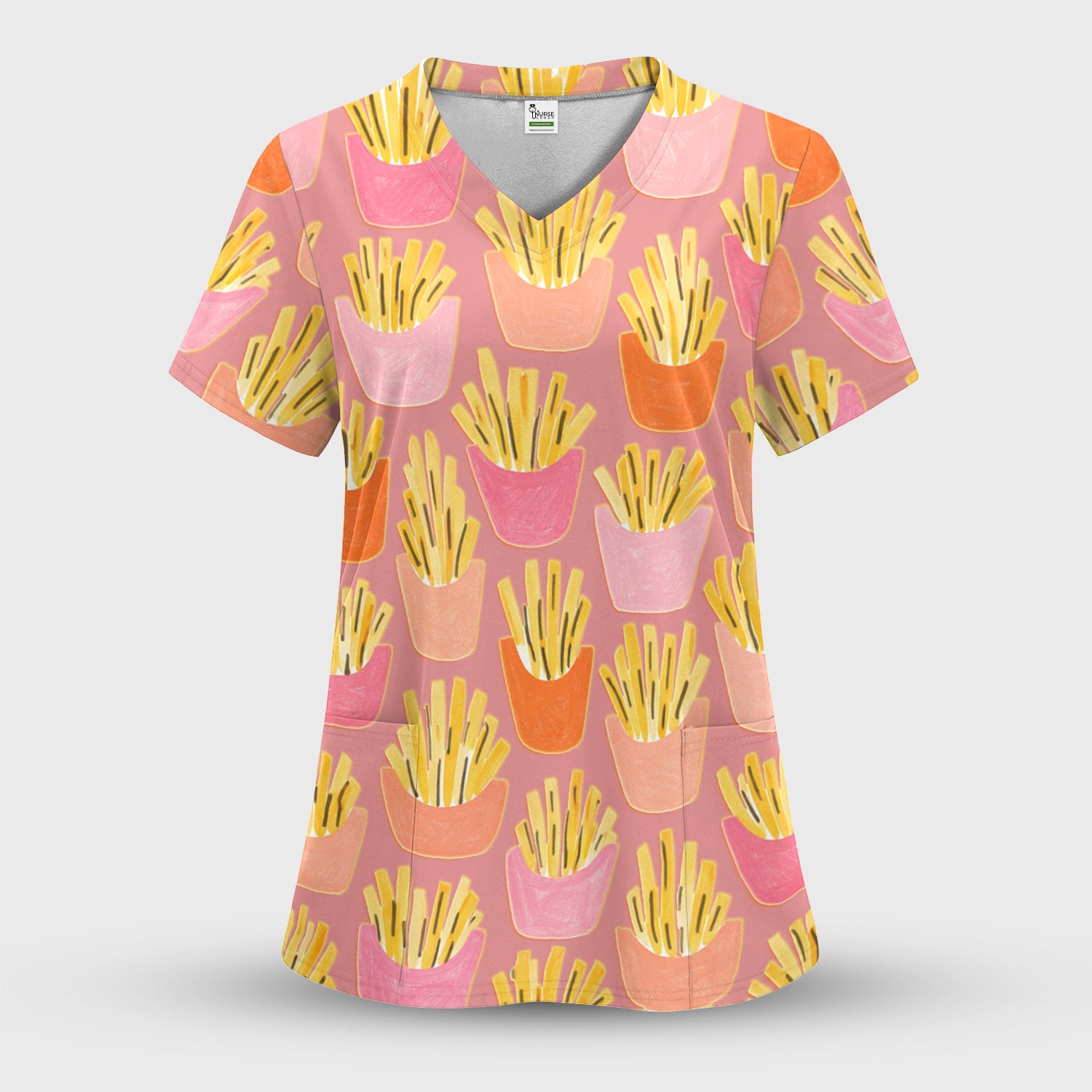 Funny French Fries Snack Food Pattern Scrub Set, Breathable Med Uniform