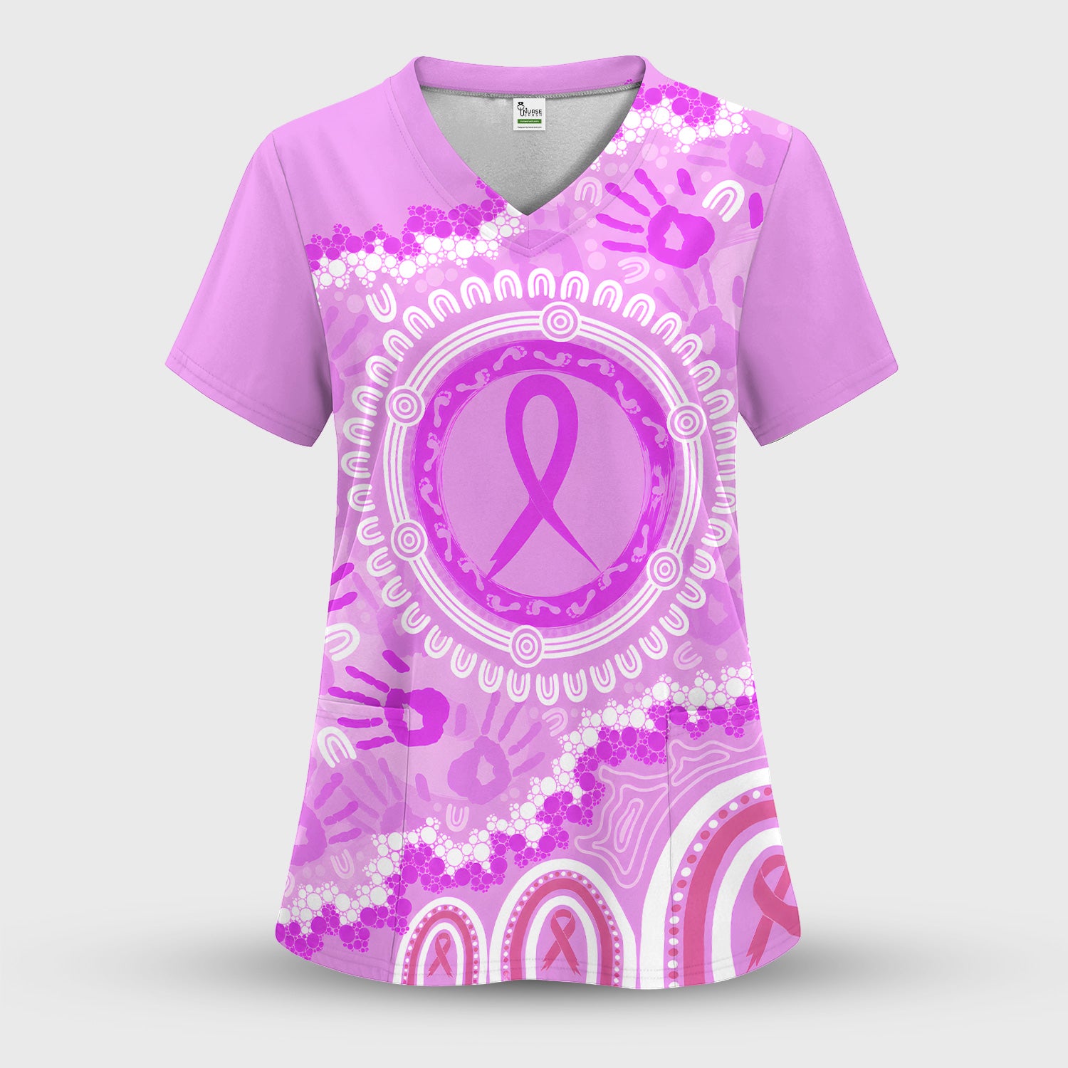 Meaningful Pink Ribbon Scrub Top, Comfortable Scrubs for Nurses