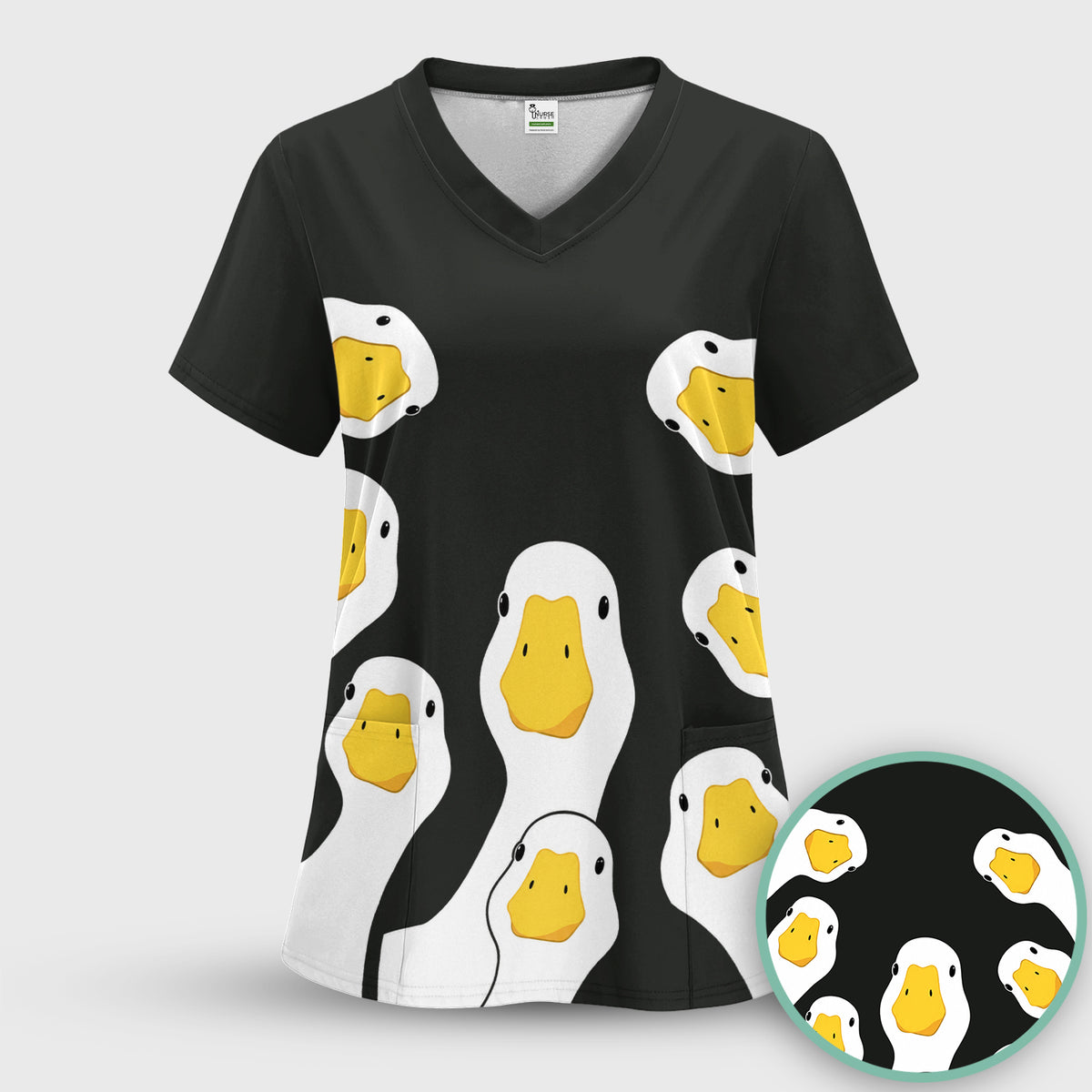 Funny Peekaboo Goose Faces Scrub Top, Comfortable Scrubs for Nurses