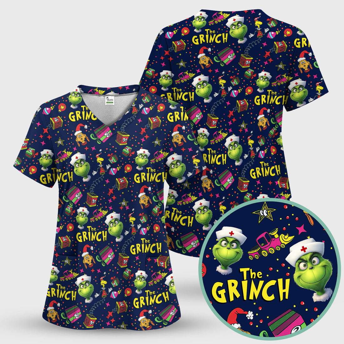 Grinchmas Scrub Shirt - Christmas Nurse Top - Funny Festive Medical Uniform for RN LPN CNA