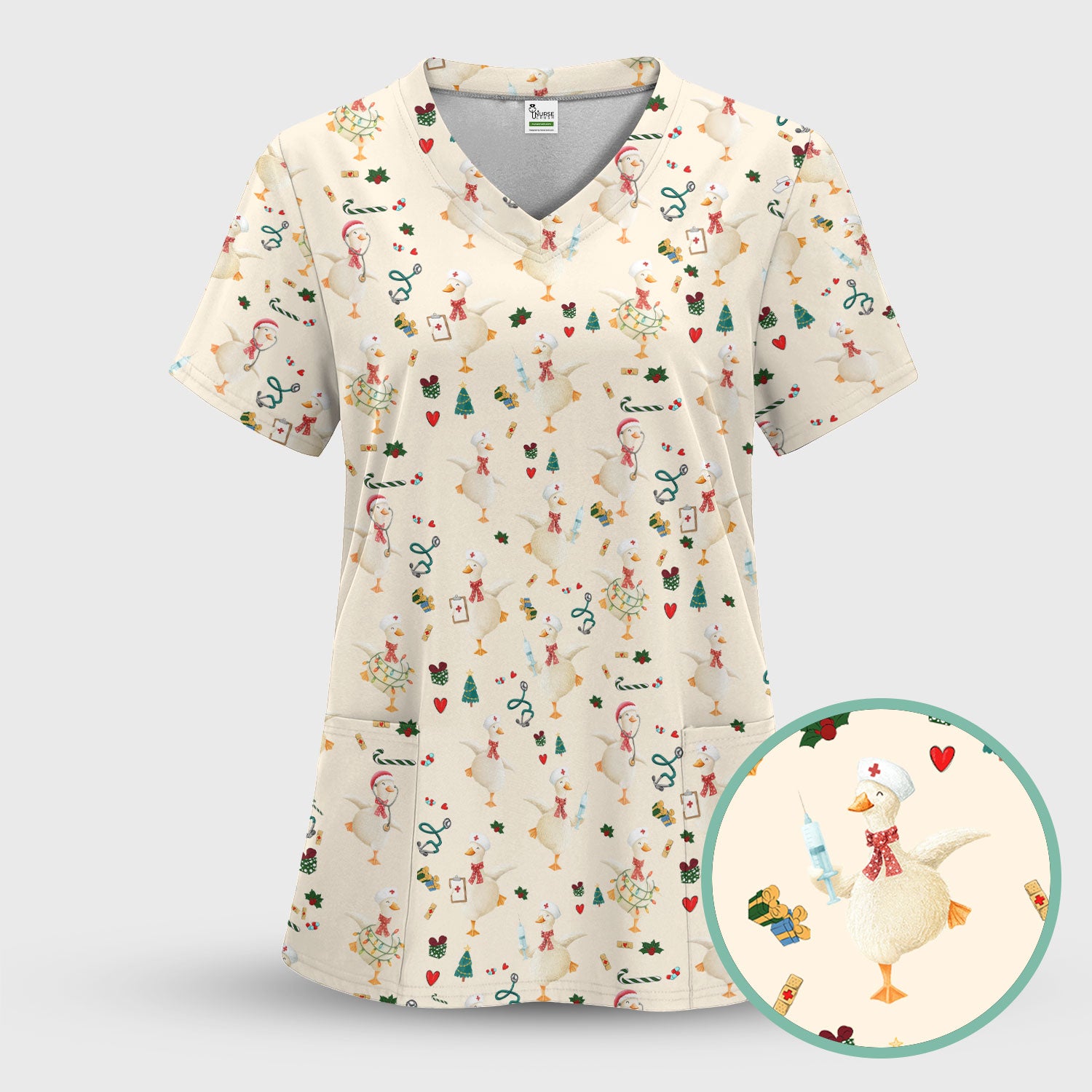 Christmas Goose Nurse Scrub - Funny Holiday RN Shirt - Cute Medical Staff Xmas Top - Nursing Student Gift
