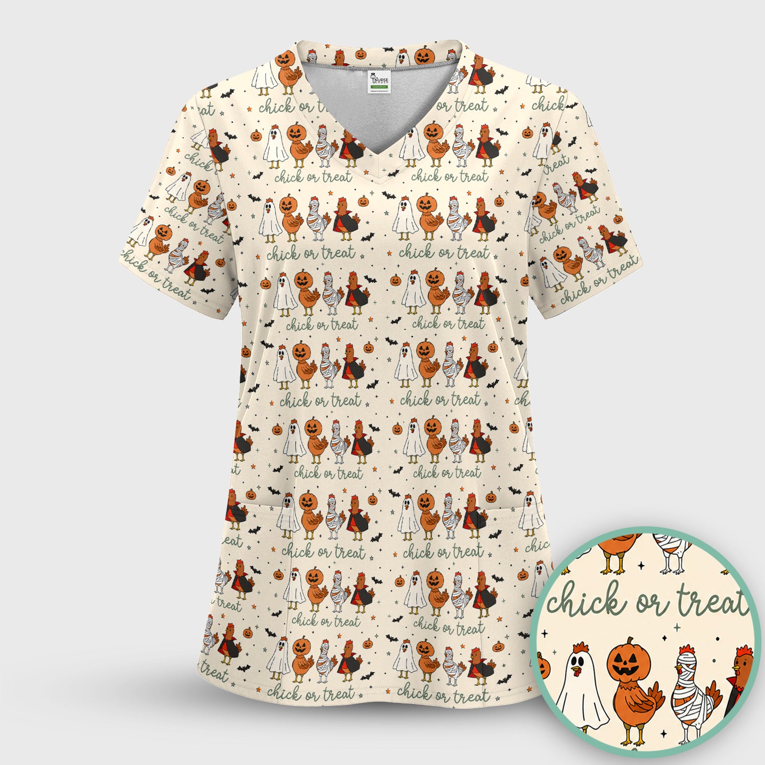 Funny Chick Or Treat Season Scrub Top, Comfortable Scrubs for Nurses