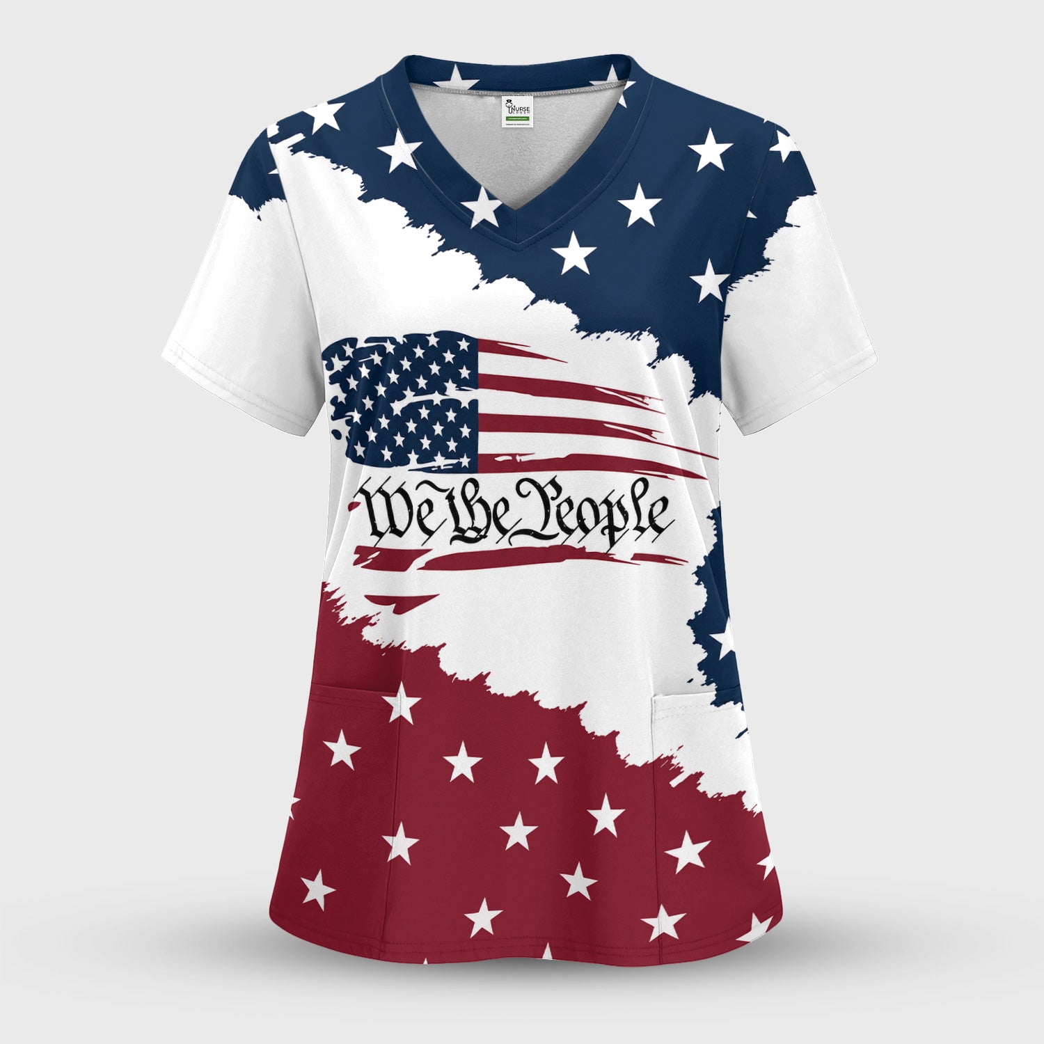 We Be People Flag Pattern Scrub Top, Comfortable Scrubs for Nurses