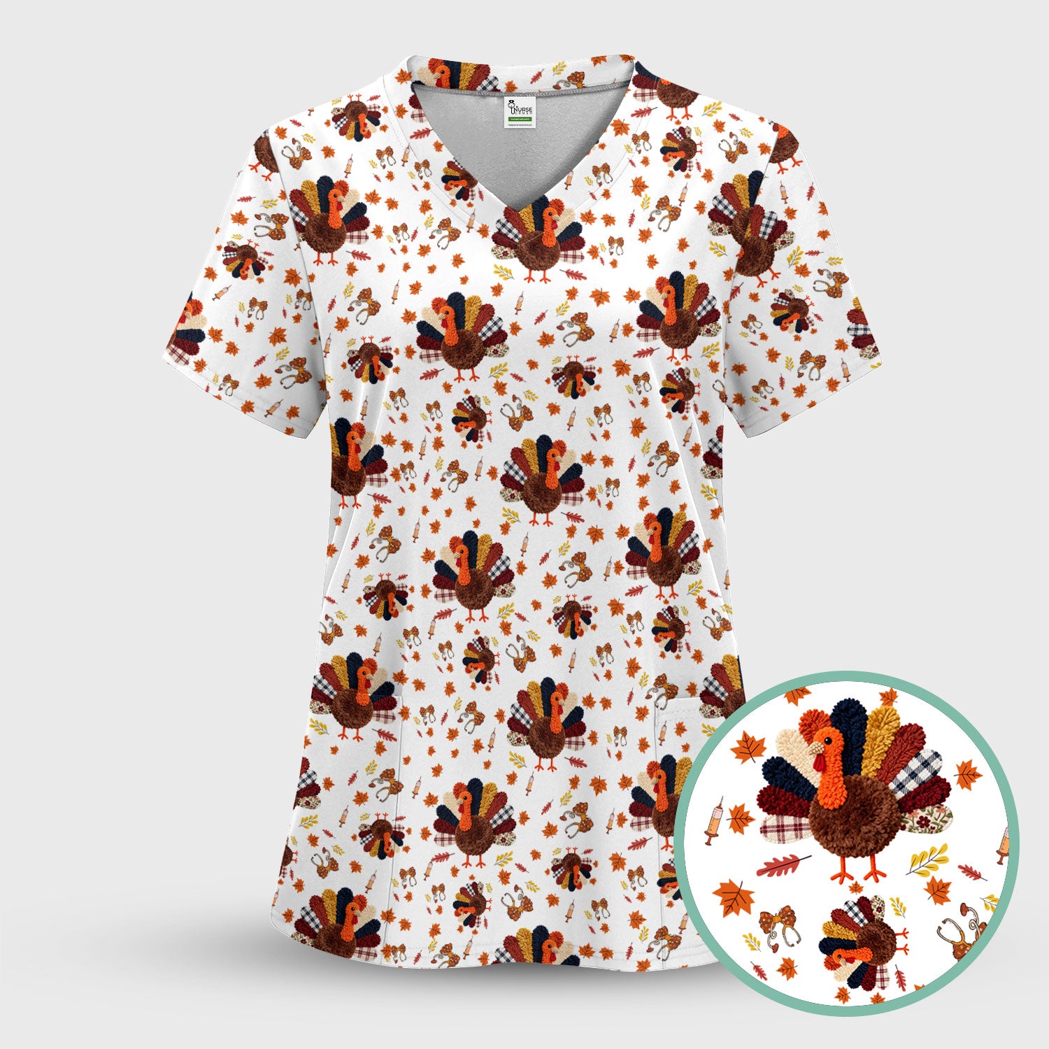Thanksgiving Comfortable Scrubs for Nurses - Funny Autumn Turkey Shirt - Breathable Fabrics Nursing Uniform