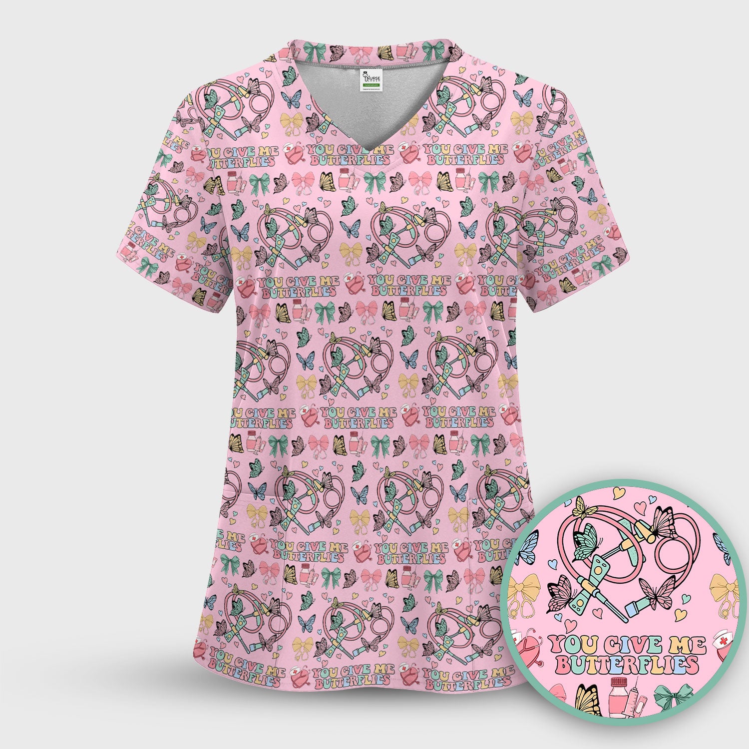 Butterfly Heart Valentine Medical Pattern Scrub, Women's Scrub Sets