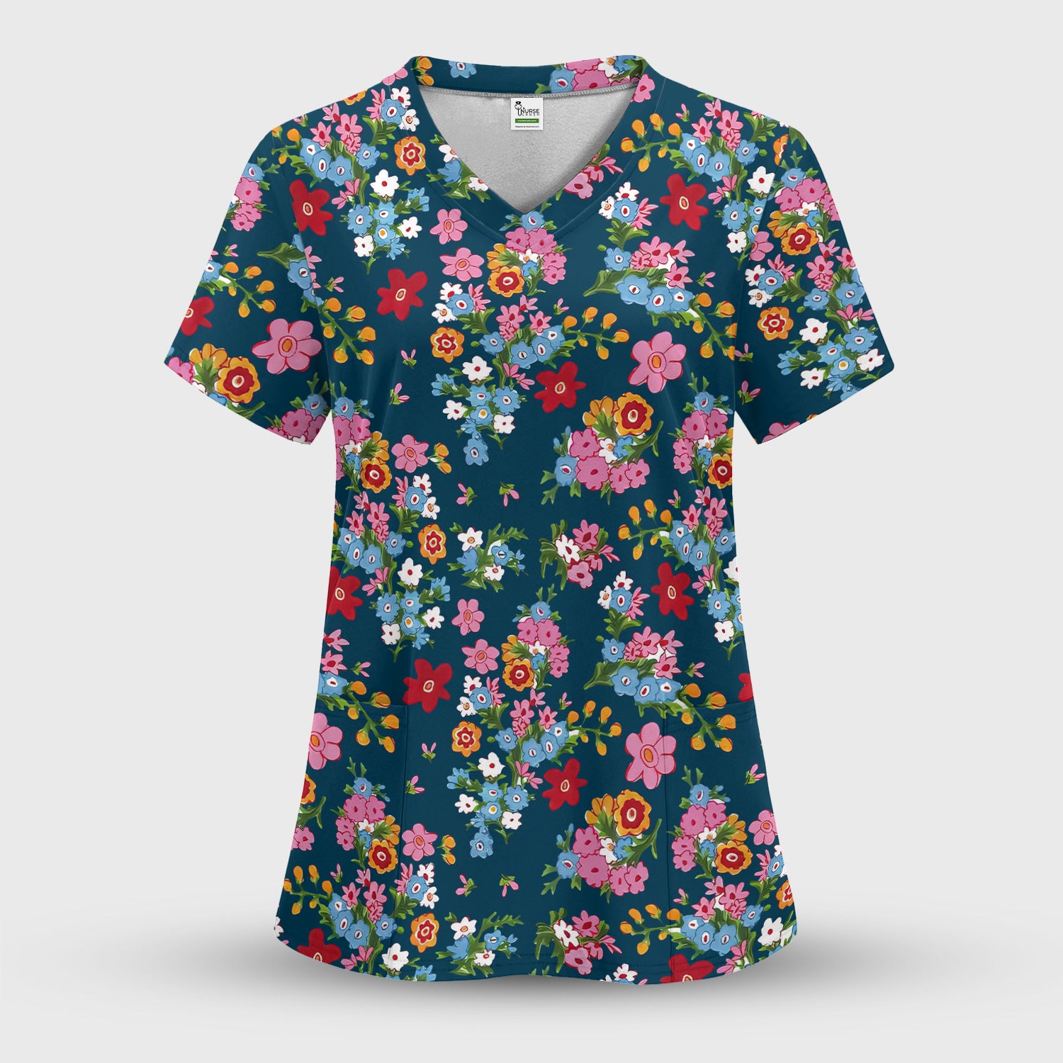 Charming Vintage Floral Bouquet Pattern Scrub Set, Nurse Uniform Scrubs Set