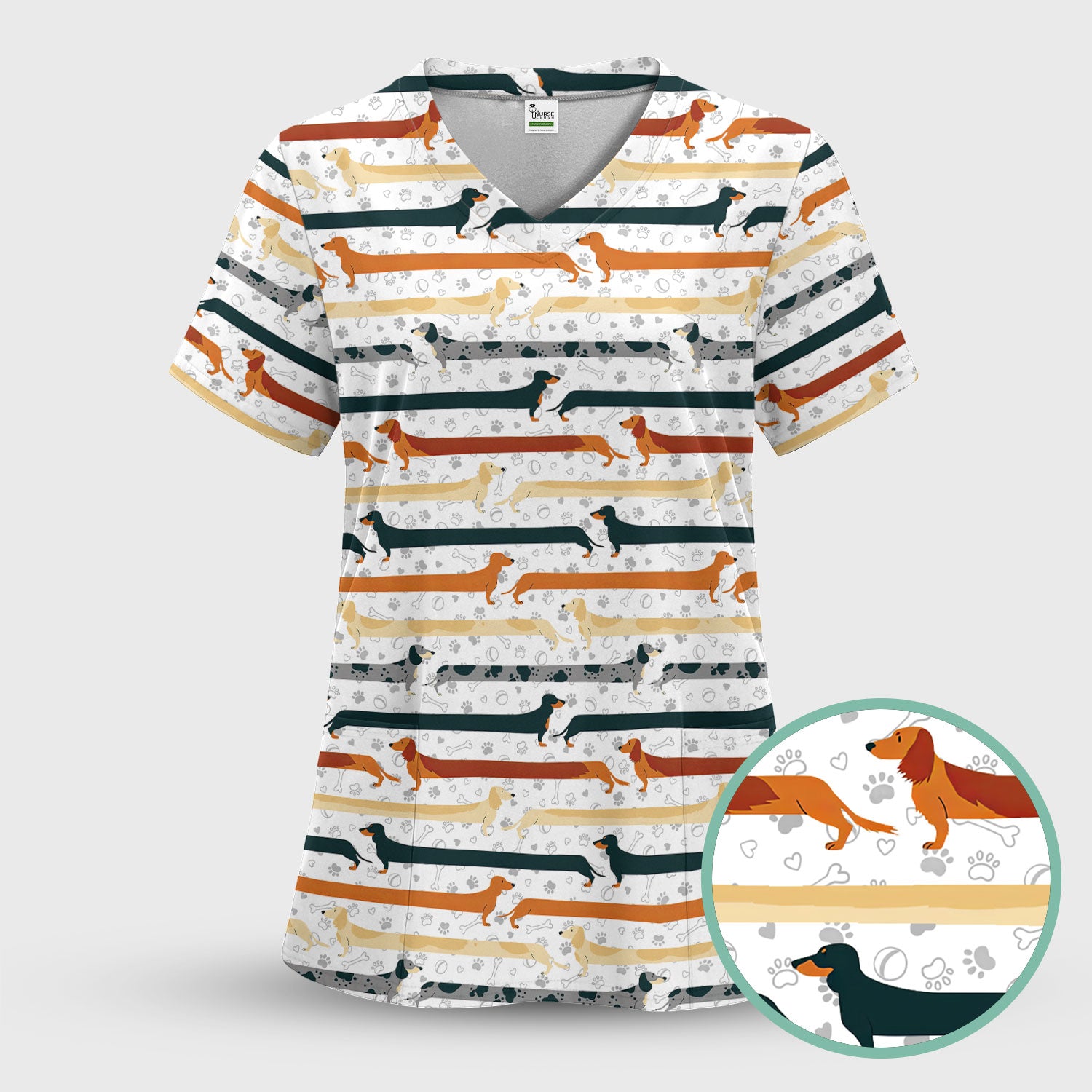 Weiner Dog Women's Scrub Sets - Comfortable Scrubs for Nurses - Funny Scrub Pants and V Neck Top - Breathable Med Uniform
