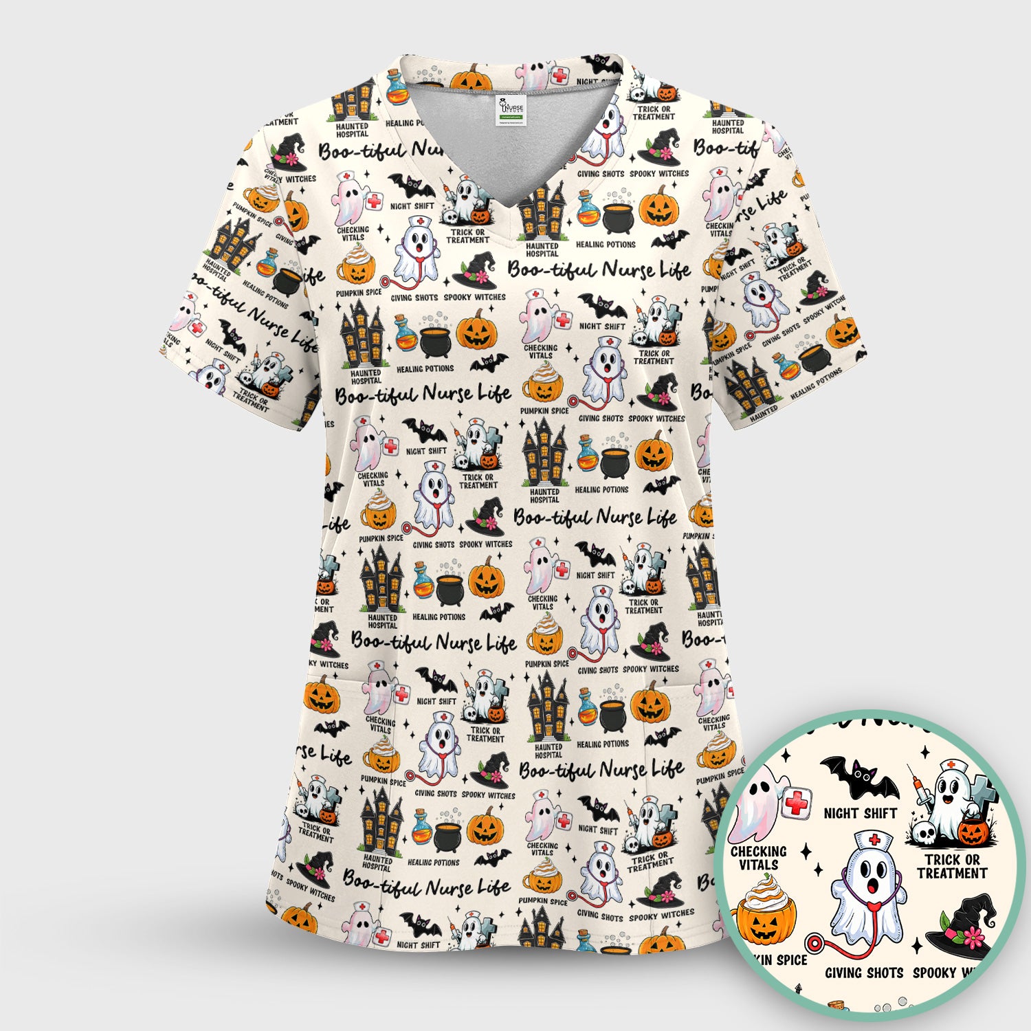 Spooky Halloween Boo-tiful Nurse Life Scrub Top, Comfortable Scrubs for Nurses