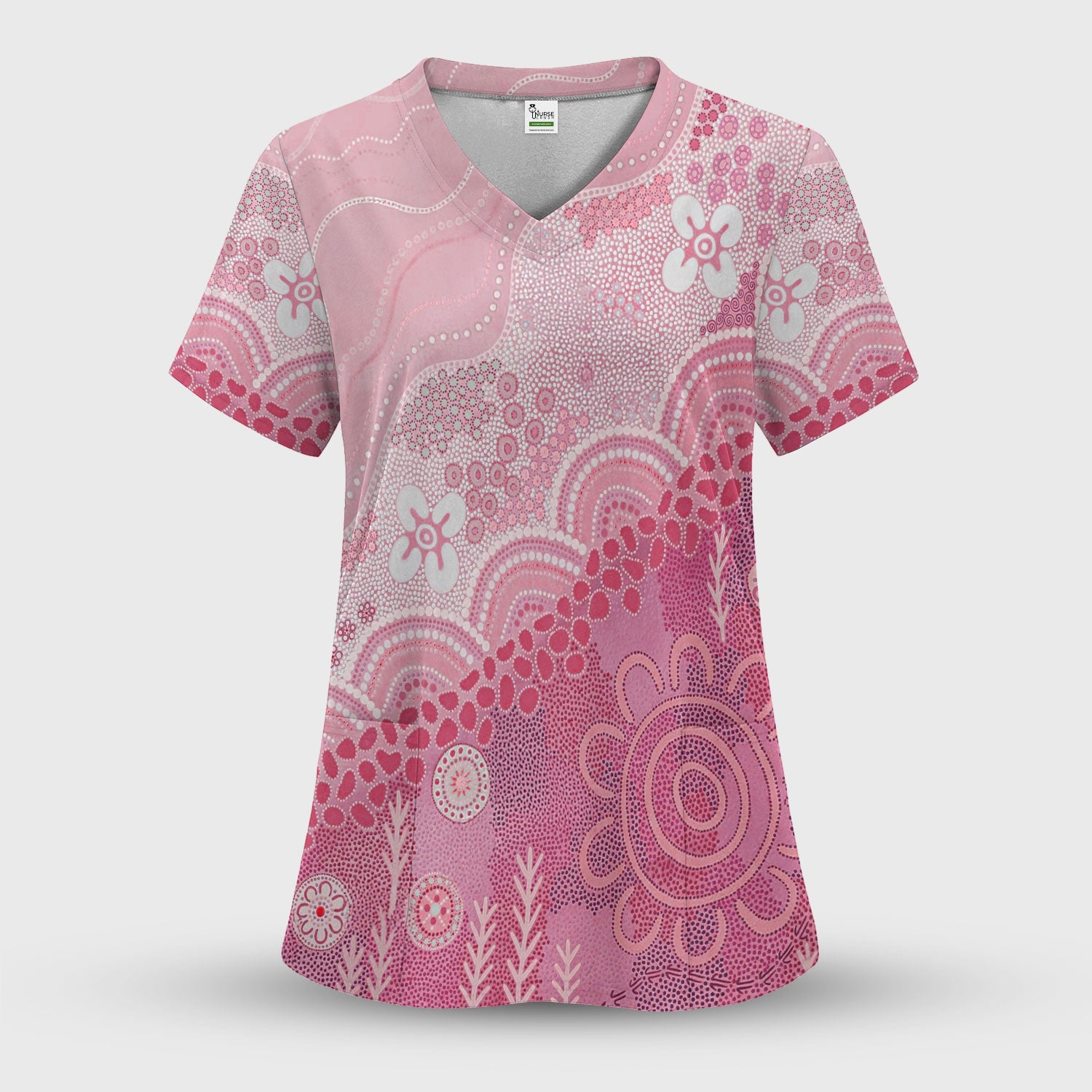 Floral Mandala Dot Pattern Medical Scrub Top, Comfortable Scrubs for Nurses