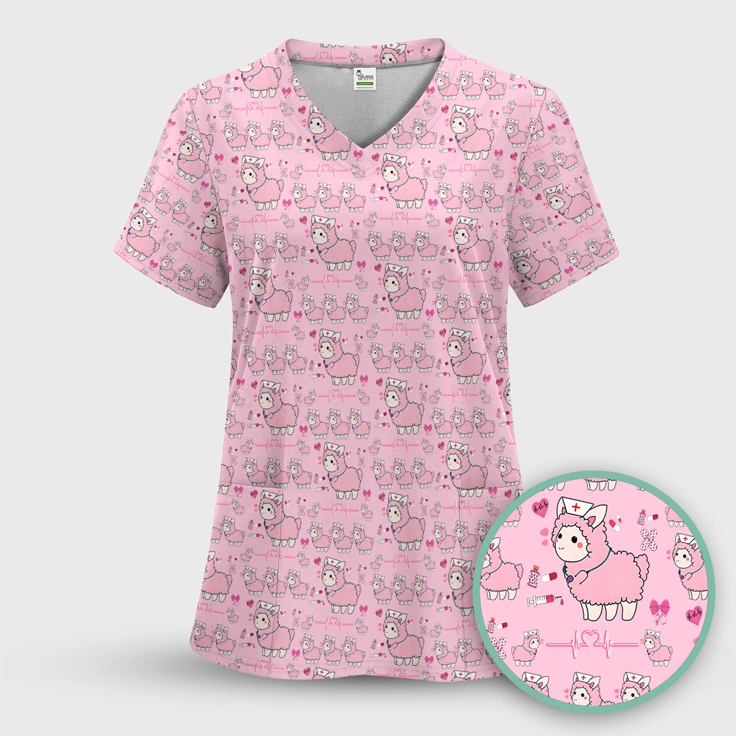 Llama Ain't Got Time For Your Drama Scrub Top, Funny Pattern Scrub Shirt, Breathable Fabrics Nursing Uniform