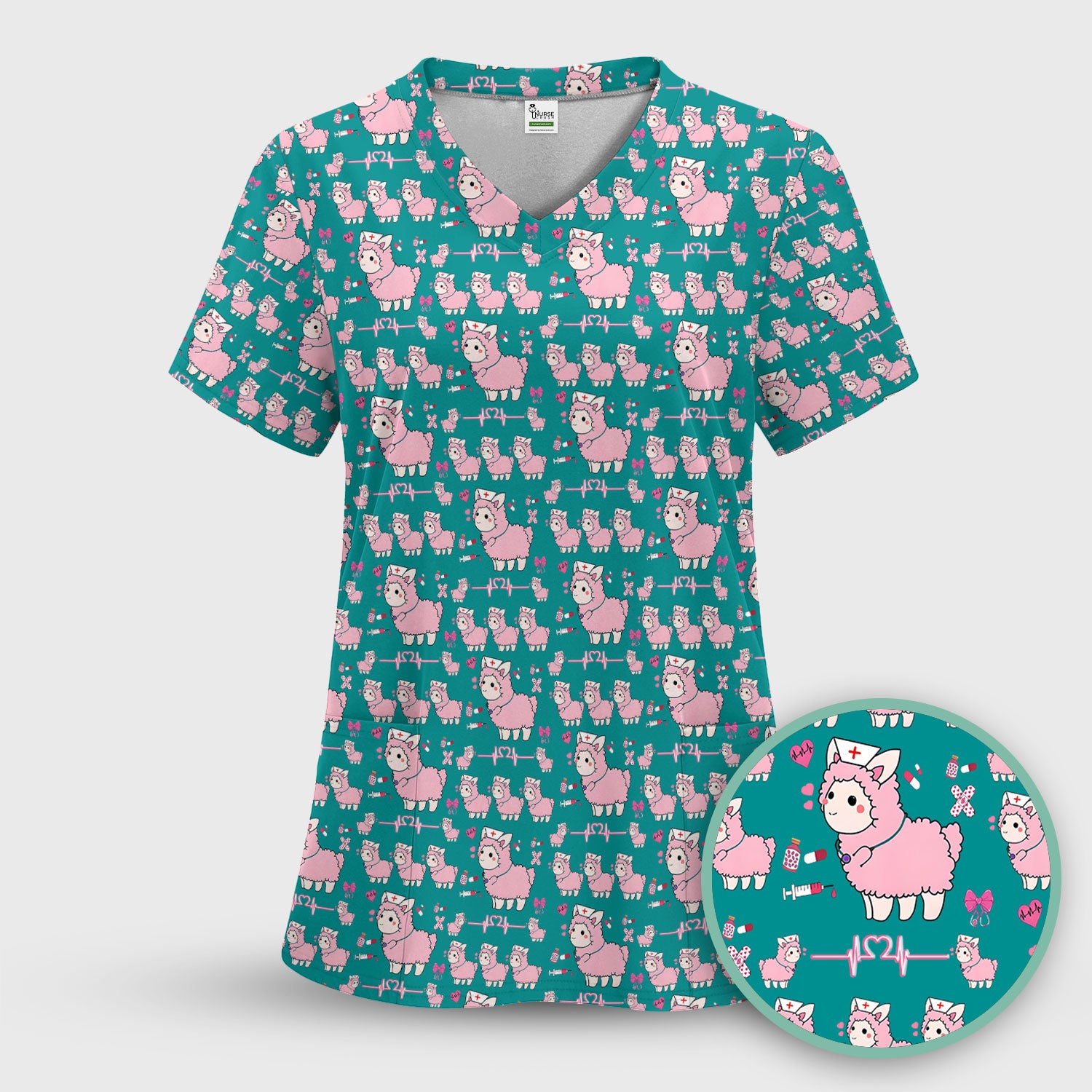 Llama Ain't Got Time For Your Drama Scrub Top, Funny Pattern Scrub Shirt, Breathable Fabrics Nursing Uniform
