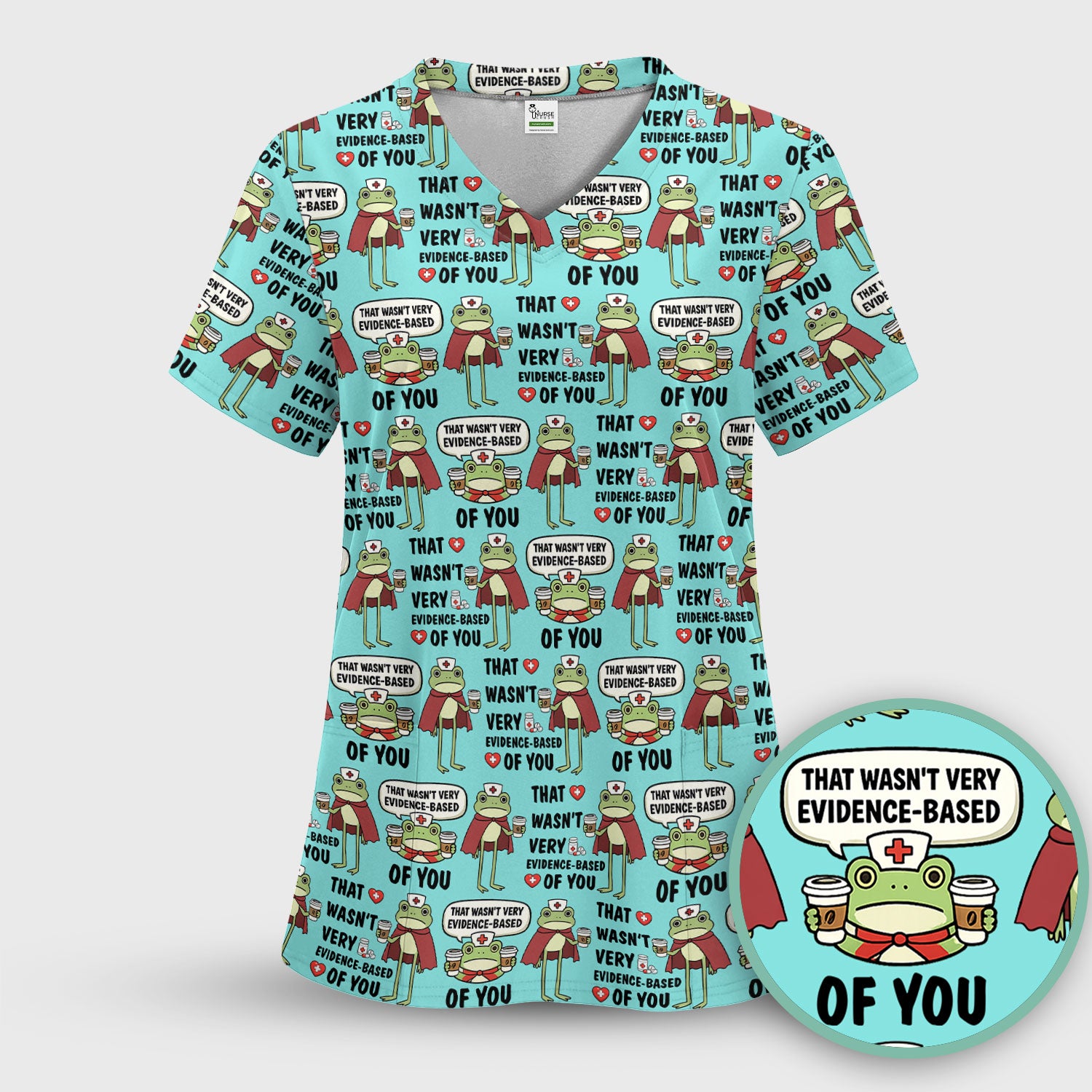 Funny Frog Nurse Quote Medical Pattern Scrub Top, Breathable Fabrics Nursing Uniform