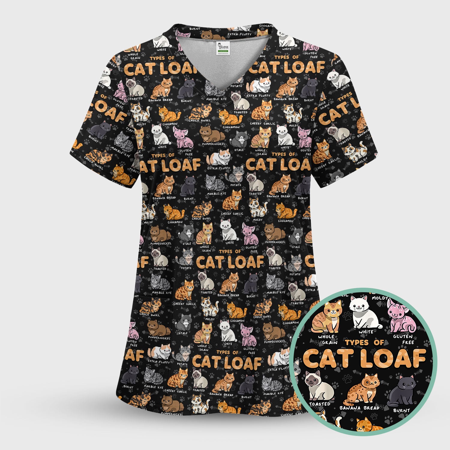 Funny Cat Loaf Nurse Scrub Set for Women - Cute Cat Medical Uniform Top and Pants - Pet Lover Gift - Comfortable Nursing Outfit