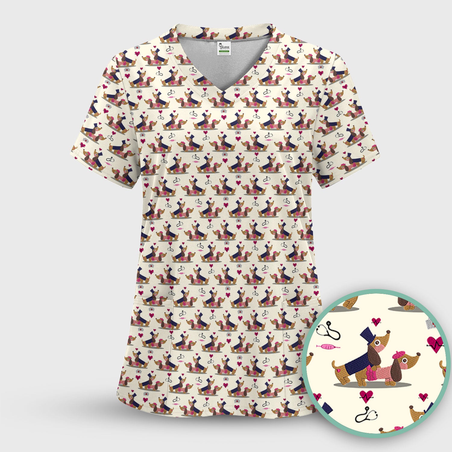 Funny Dachshund Couple Valentine Scrub Top - Nursing Gift for Women