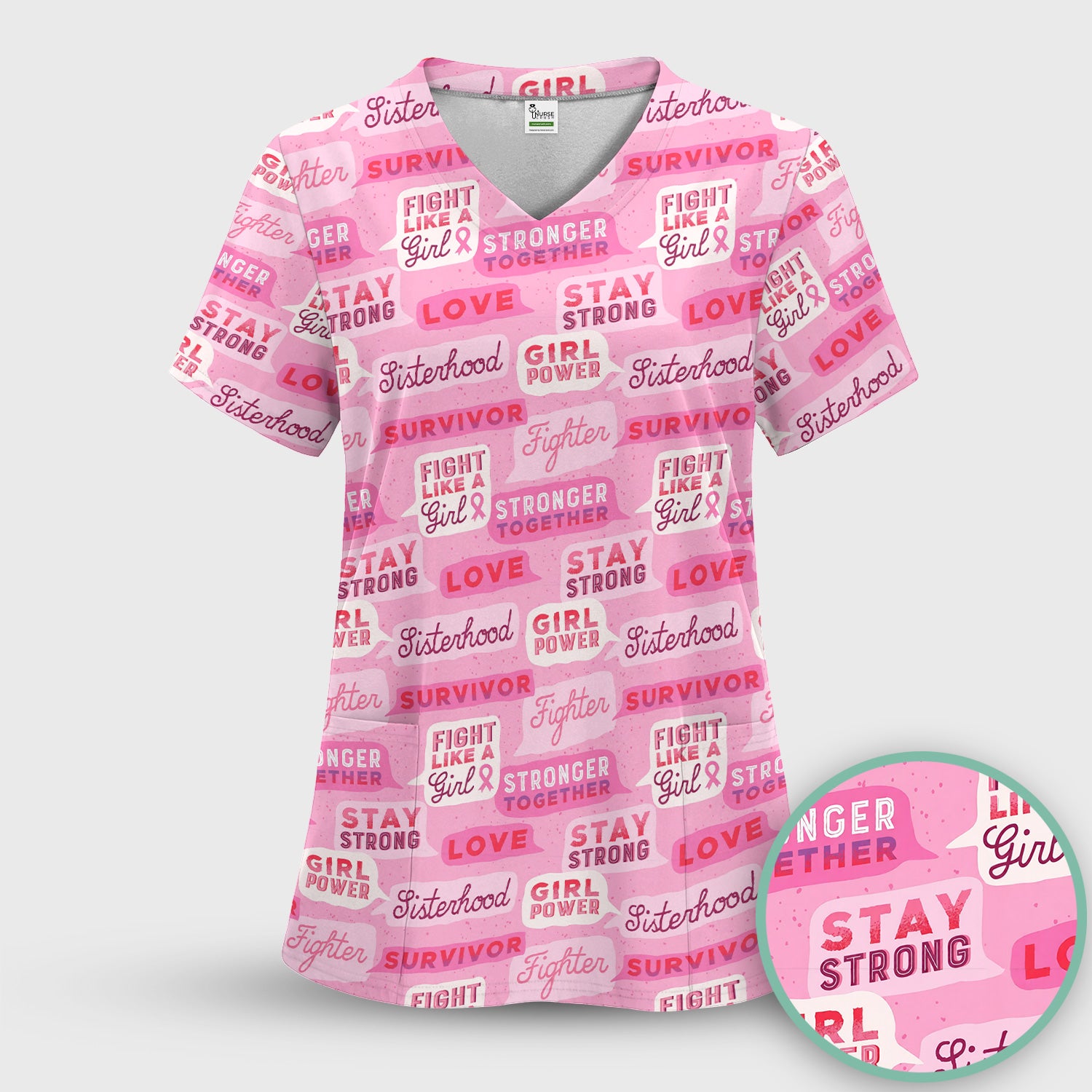 Pink Ribbon Quotes Scrub Top, Comfortable Scrubs for Nurses