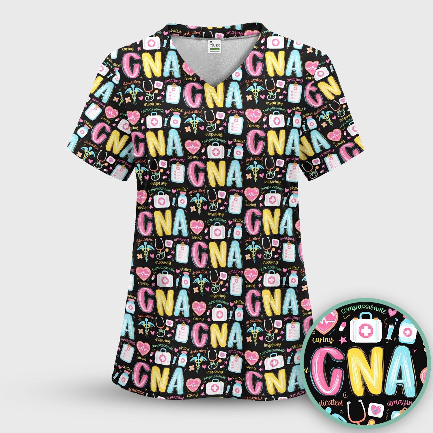 CNA Nurse Appreciation Pattern Scrub Set, Breathable Med Uniform