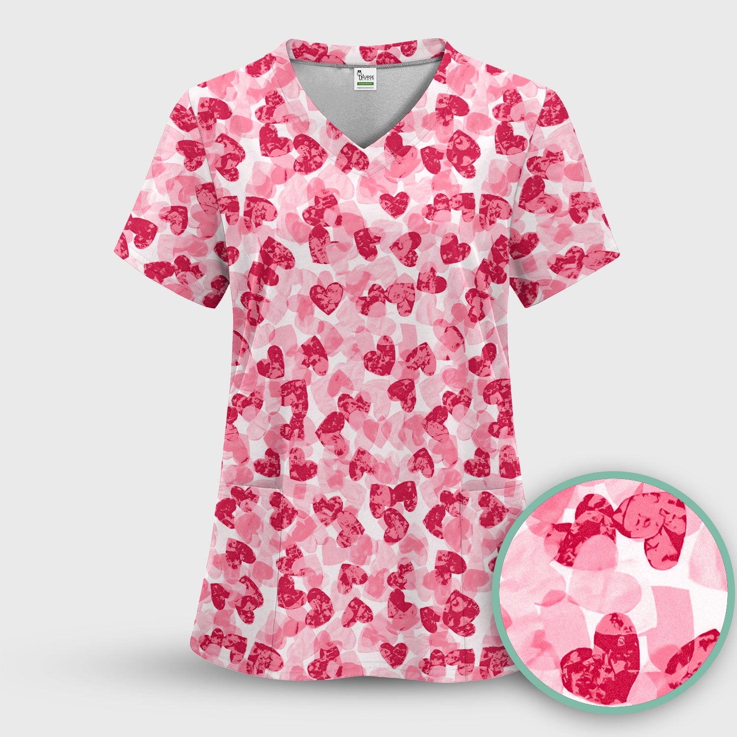 Valentine Heart Pattern Medical Scrub Set, Women's Scrub Sets
