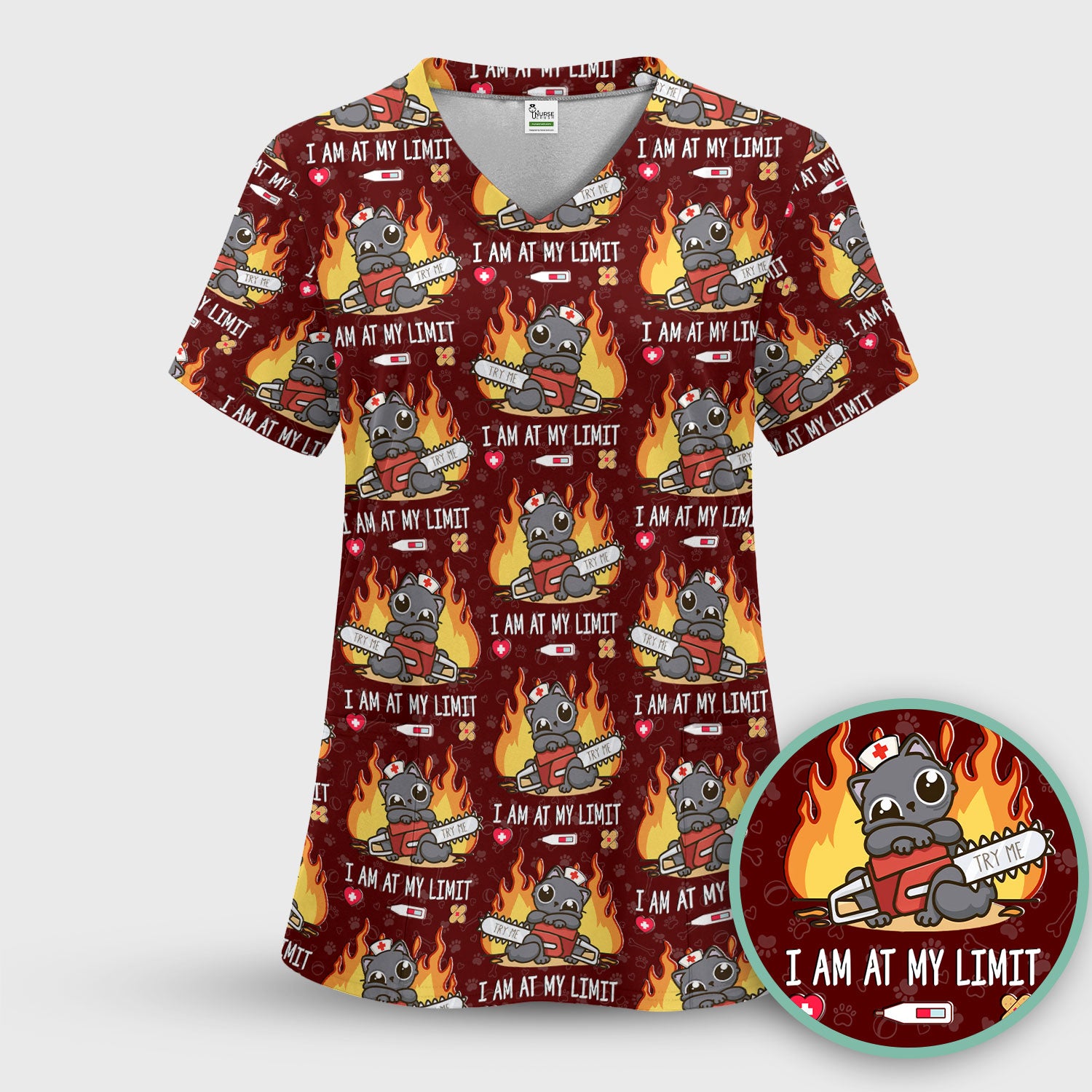Funny Nurse Cat I Am At My Limit Scrub Top, Comfortable Scrubs for Nurses